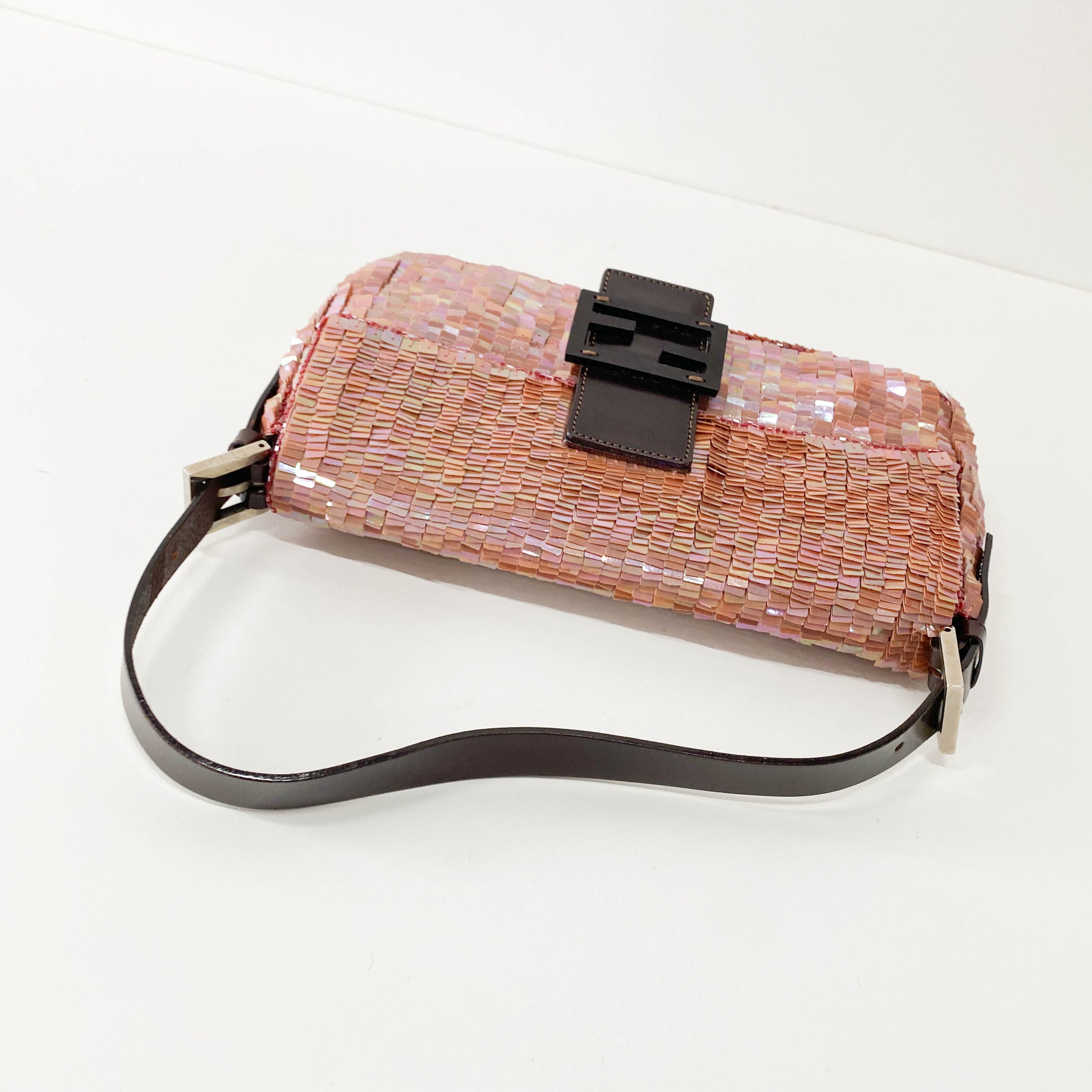 Baguette Pink Sequin Shoulder Bag
