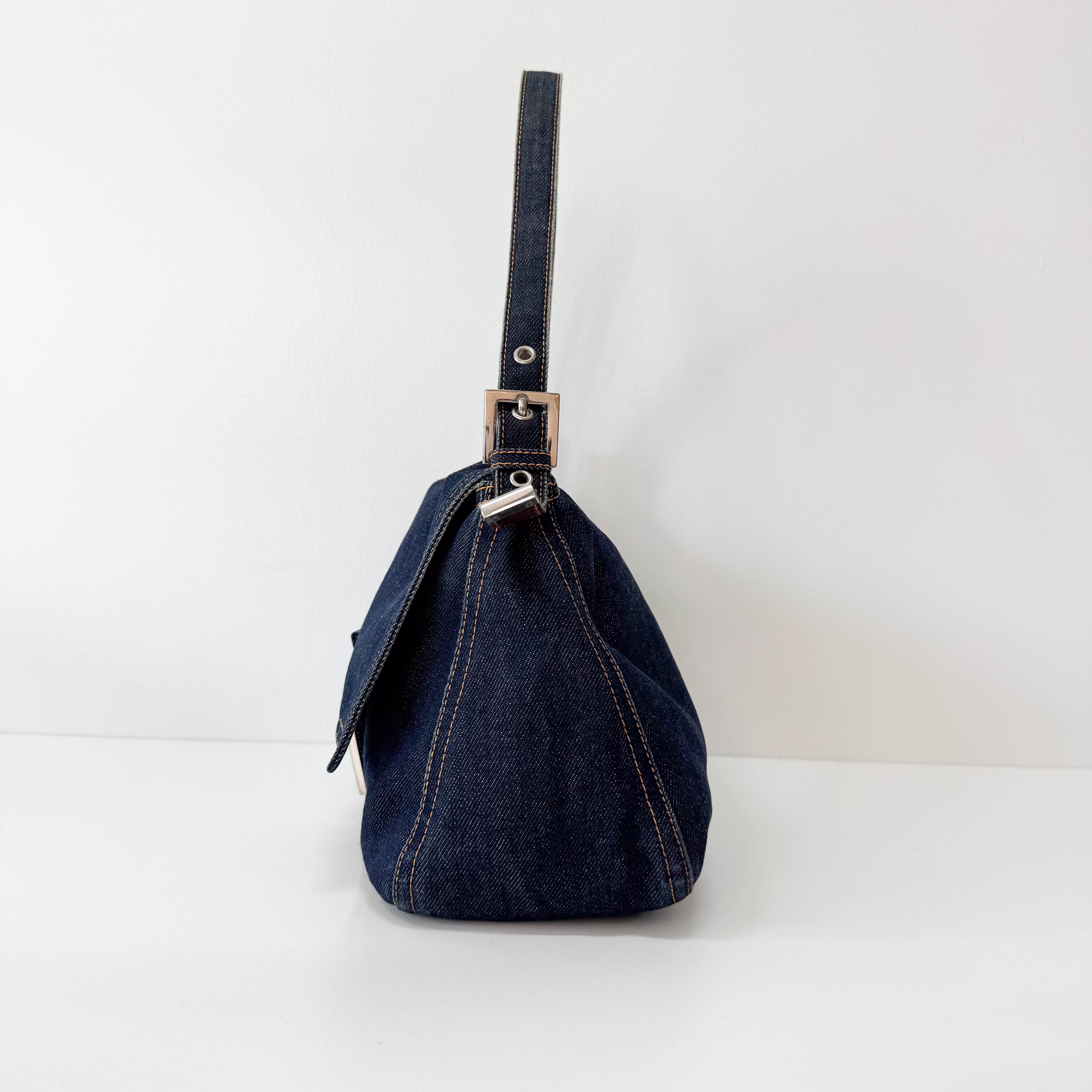 Mamma Baguette Blue Denim Shoulder Bag