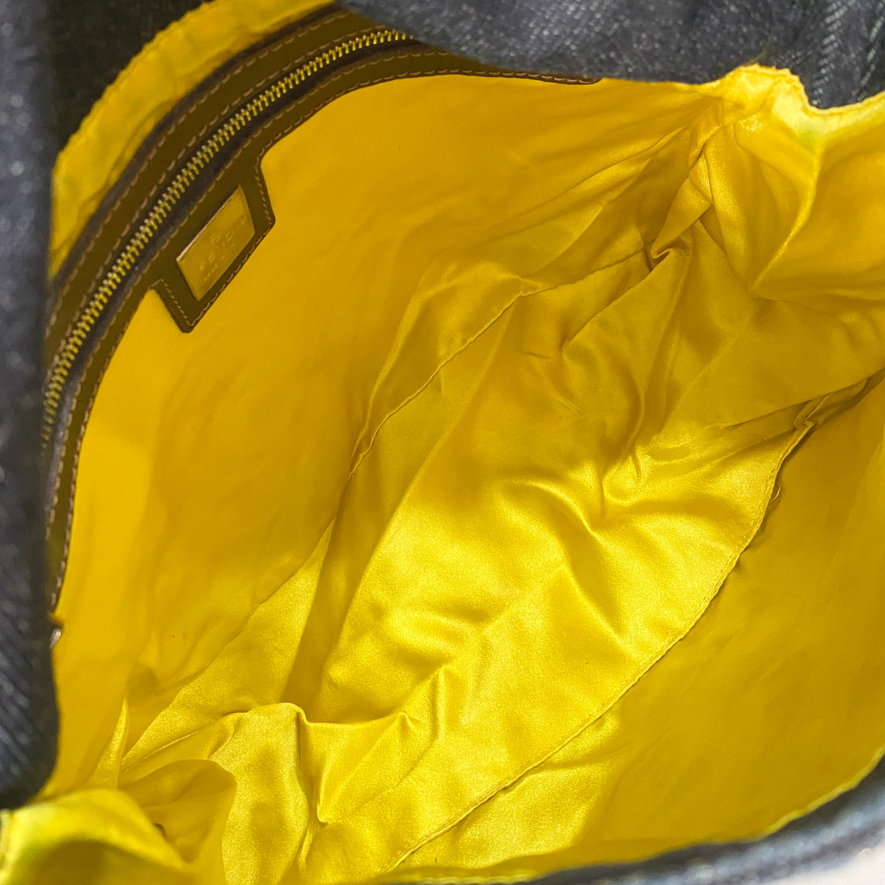 Mamma Baguette Embroidered Blue Denim Shoulder Bag