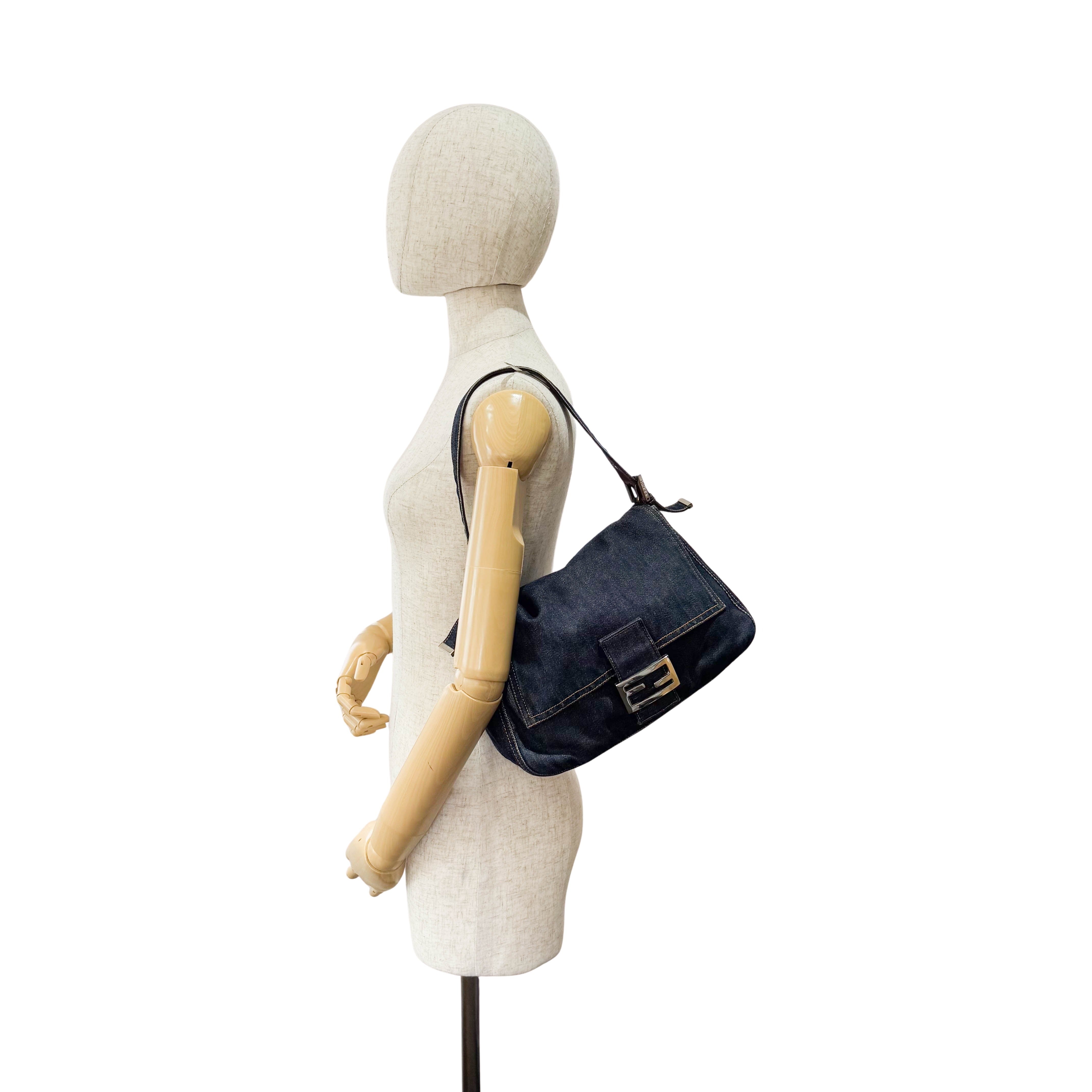 Mamma Baguette Blue Denim Shoulder Bag