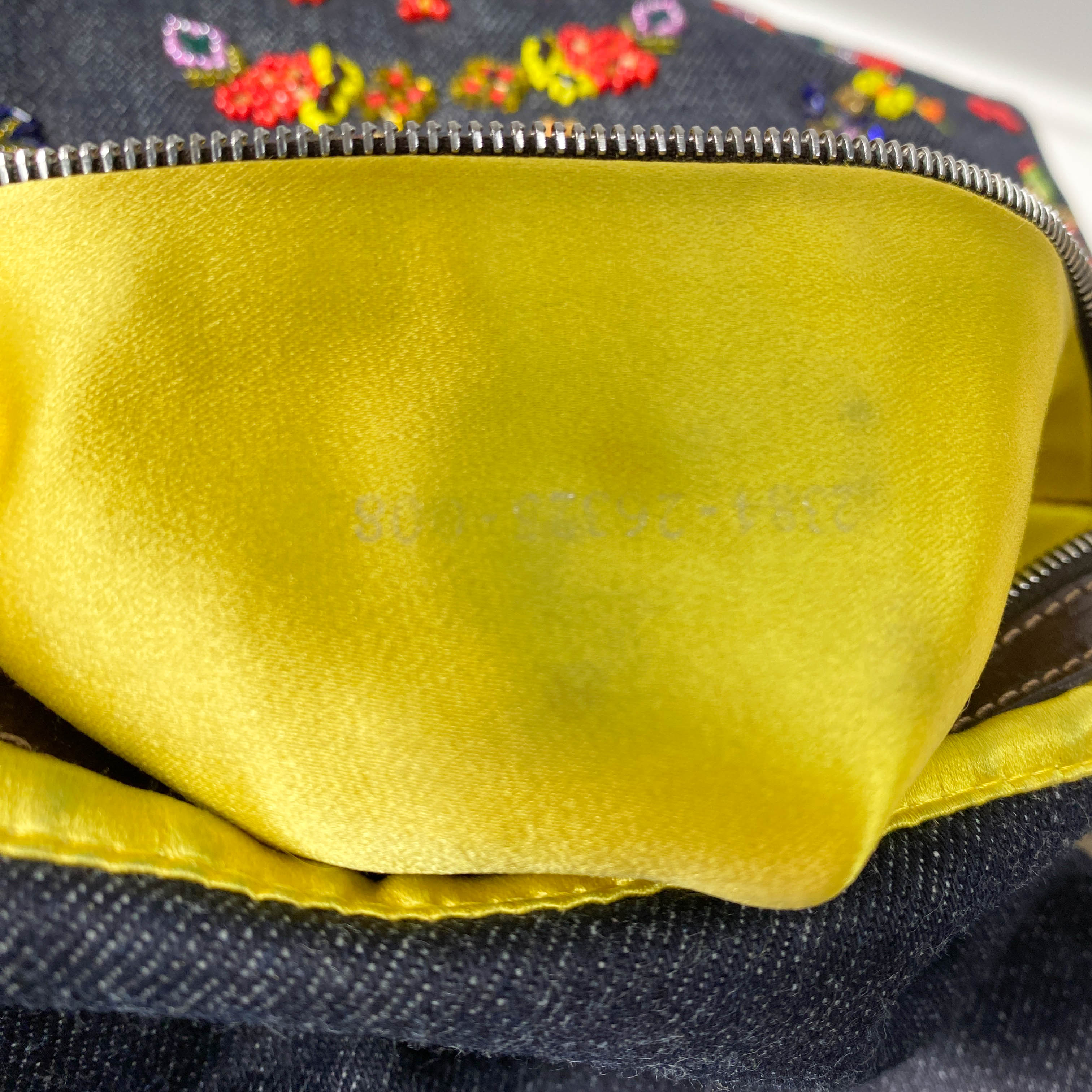 Mamma Baguette Embroidered Blue Denim Shoulder Bag