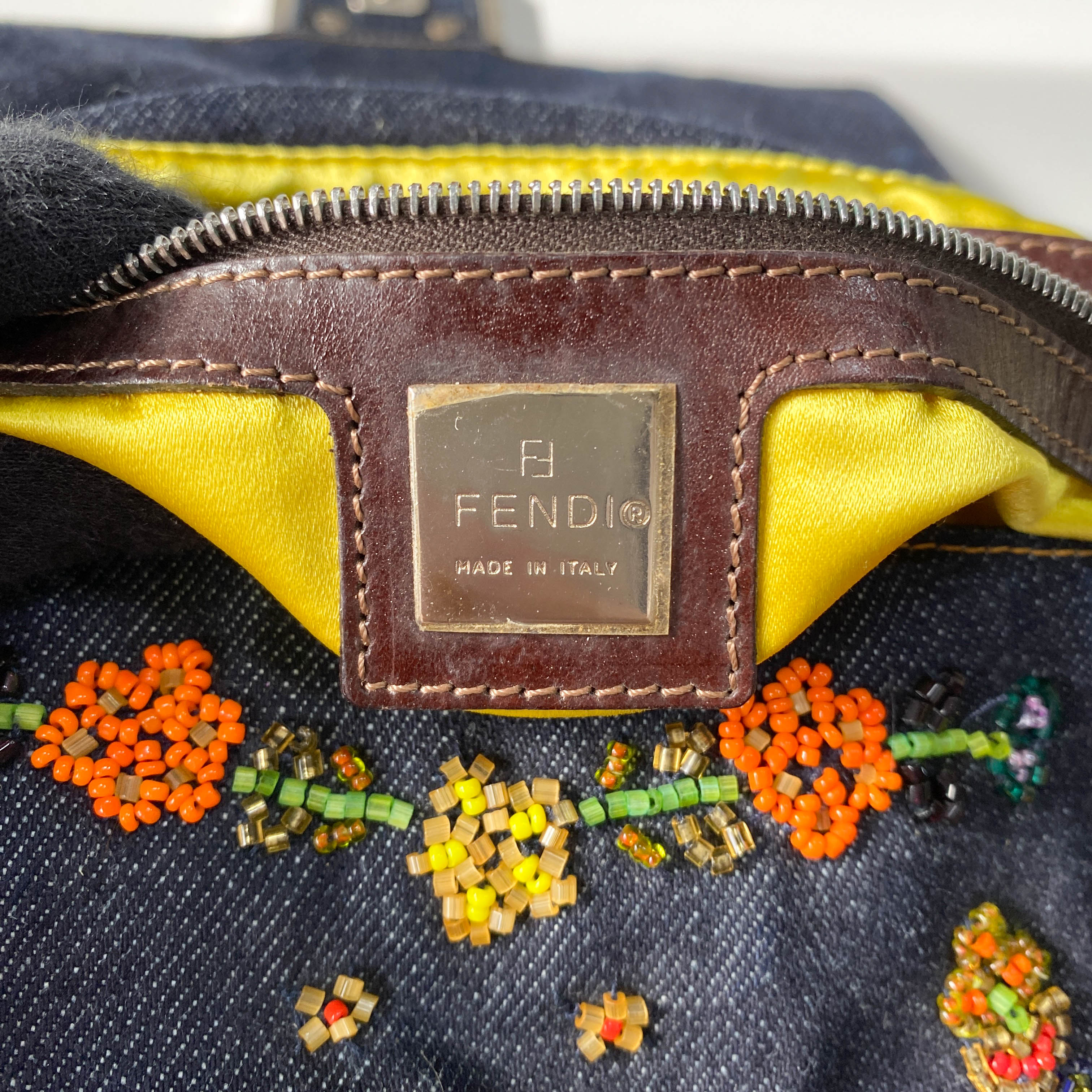 Mamma Baguette Embroidered Blue Denim Shoulder Bag