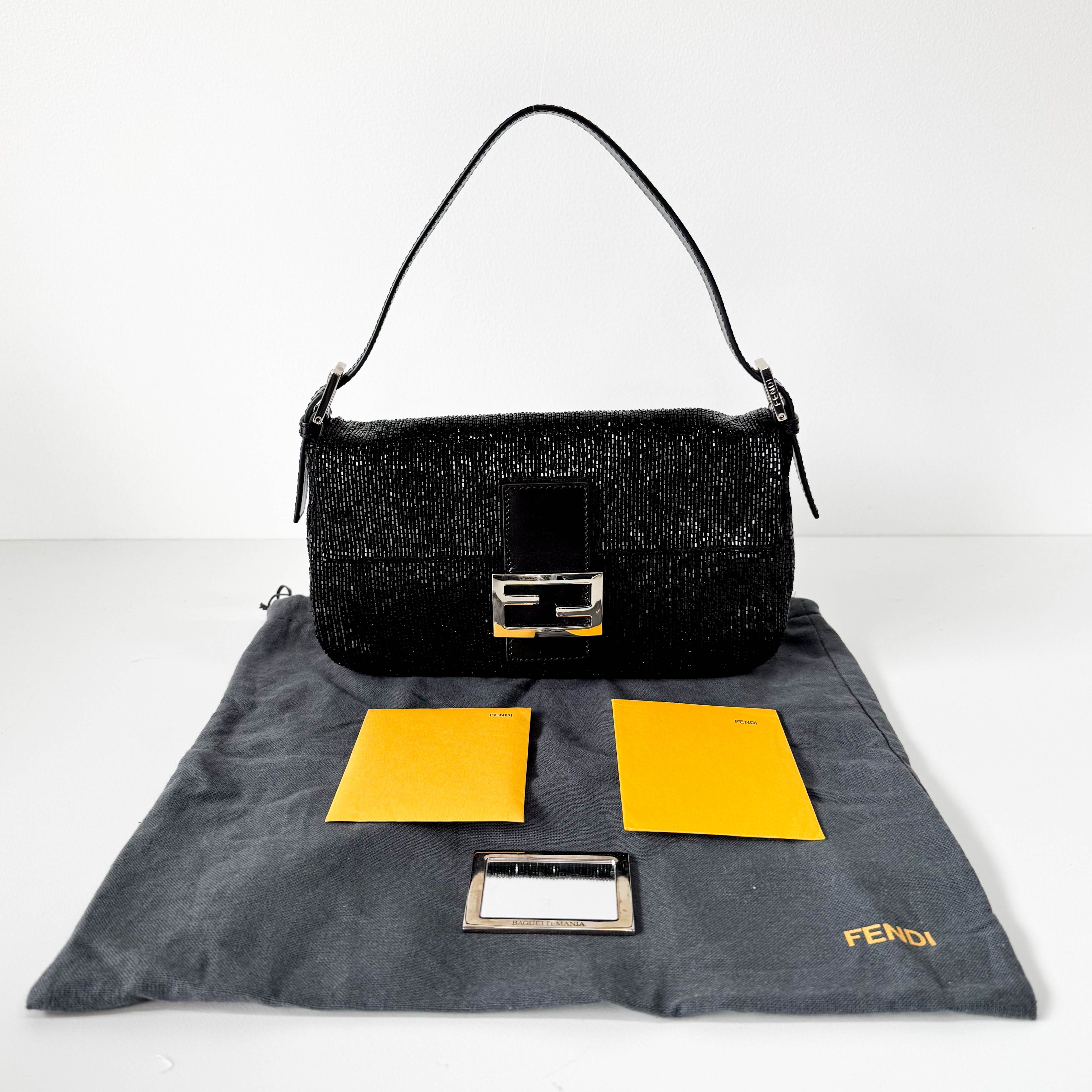 Baguette Black Beaded Shoulder Bag