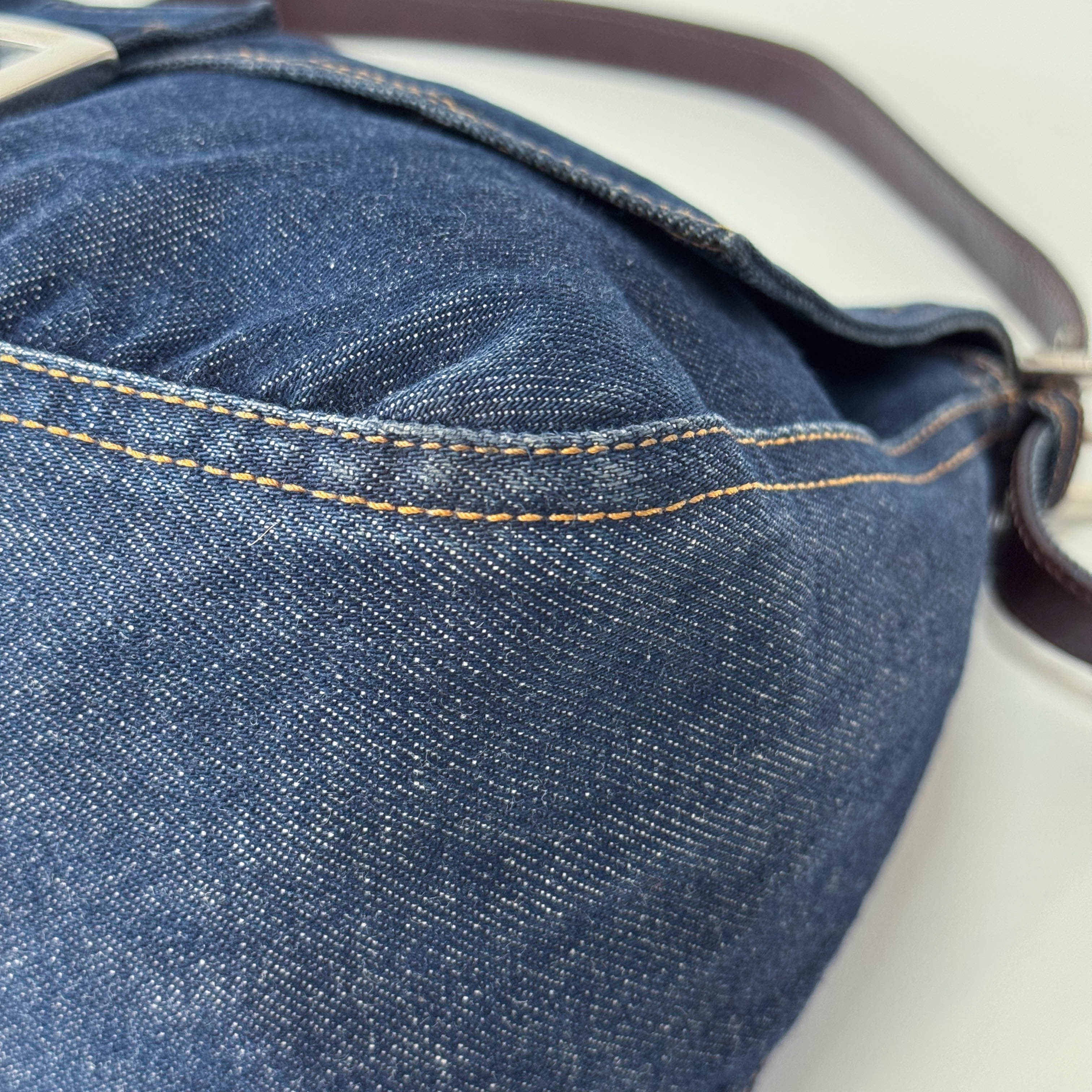 Mamma Baguette Blue Denim Shoulder Bag