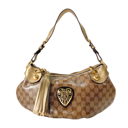 GG Yellow Coated Canvas Golden Emblem Shoulder Bag