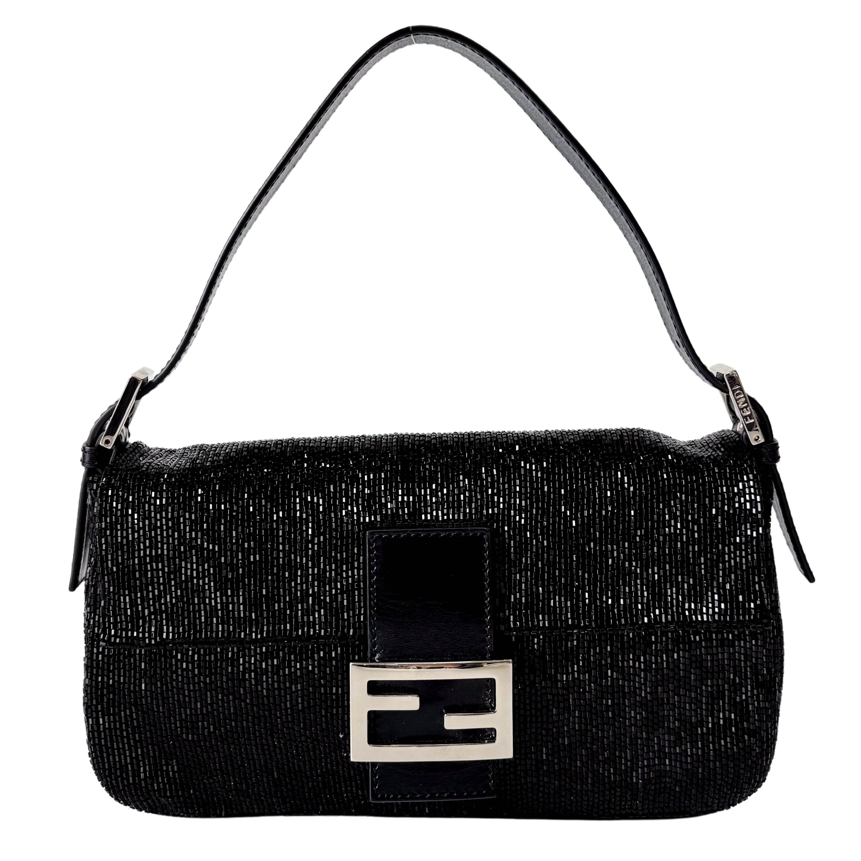 Baguette Black Beaded Shoulder Bag
