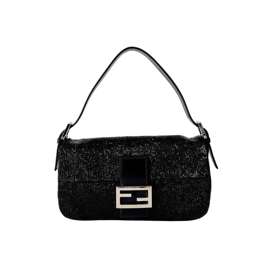 Baguette Black Beaded Shoulder Bag
