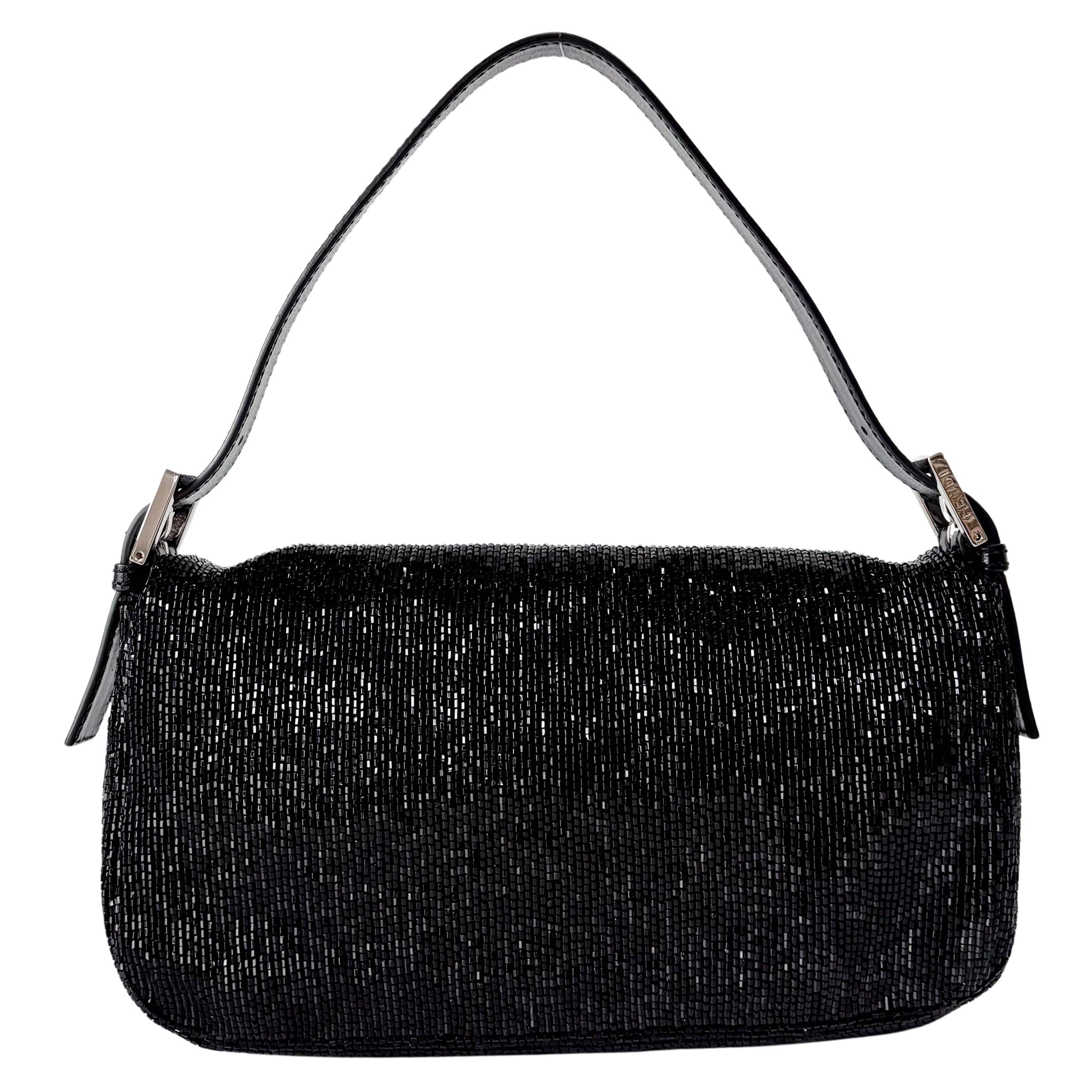 Baguette Black Beaded Shoulder Bag