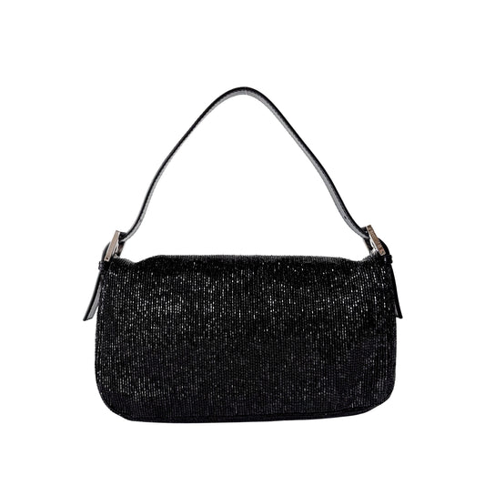 Baguette Black Beaded Shoulder Bag