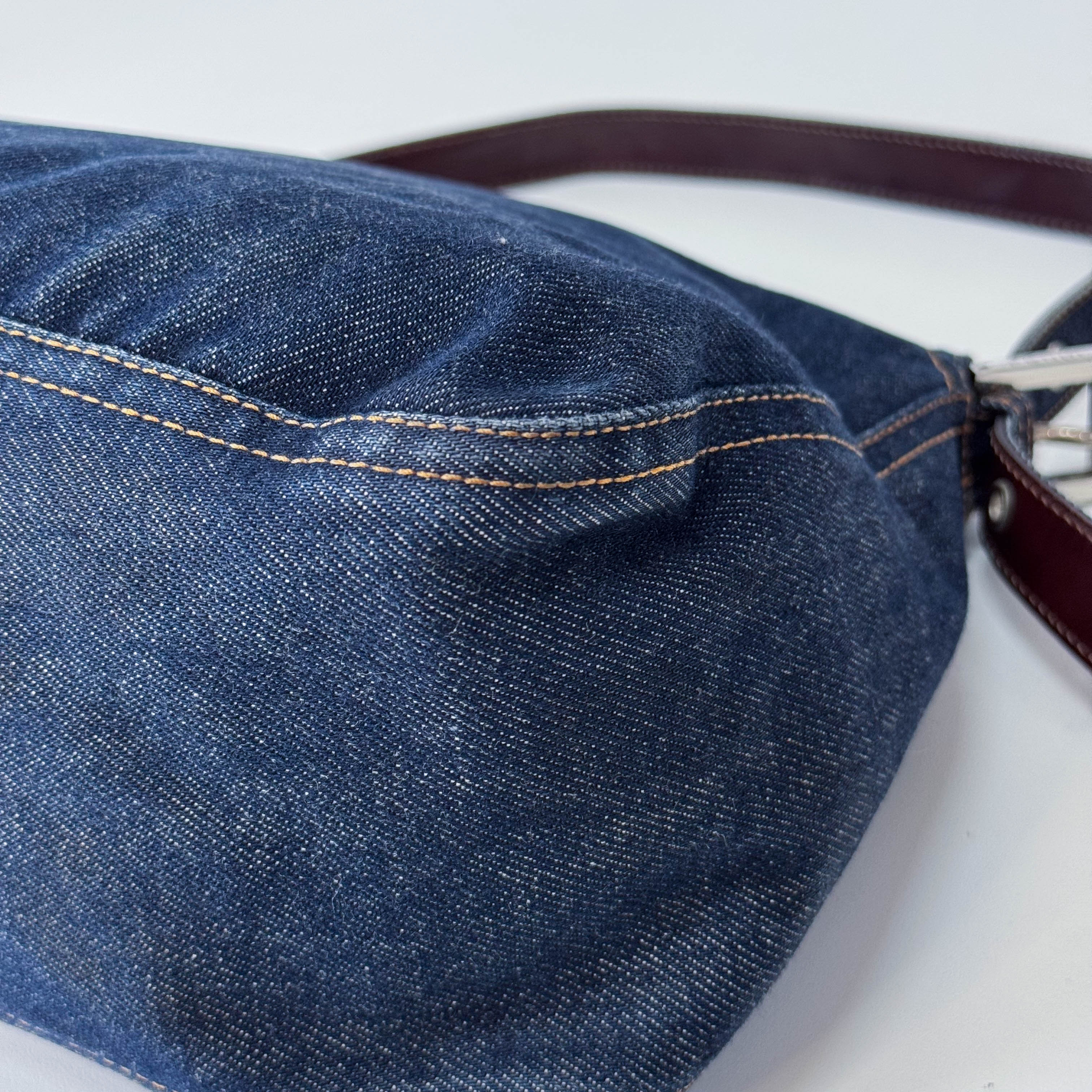 Mamma Baguette Blue Denim Shoulder Bag