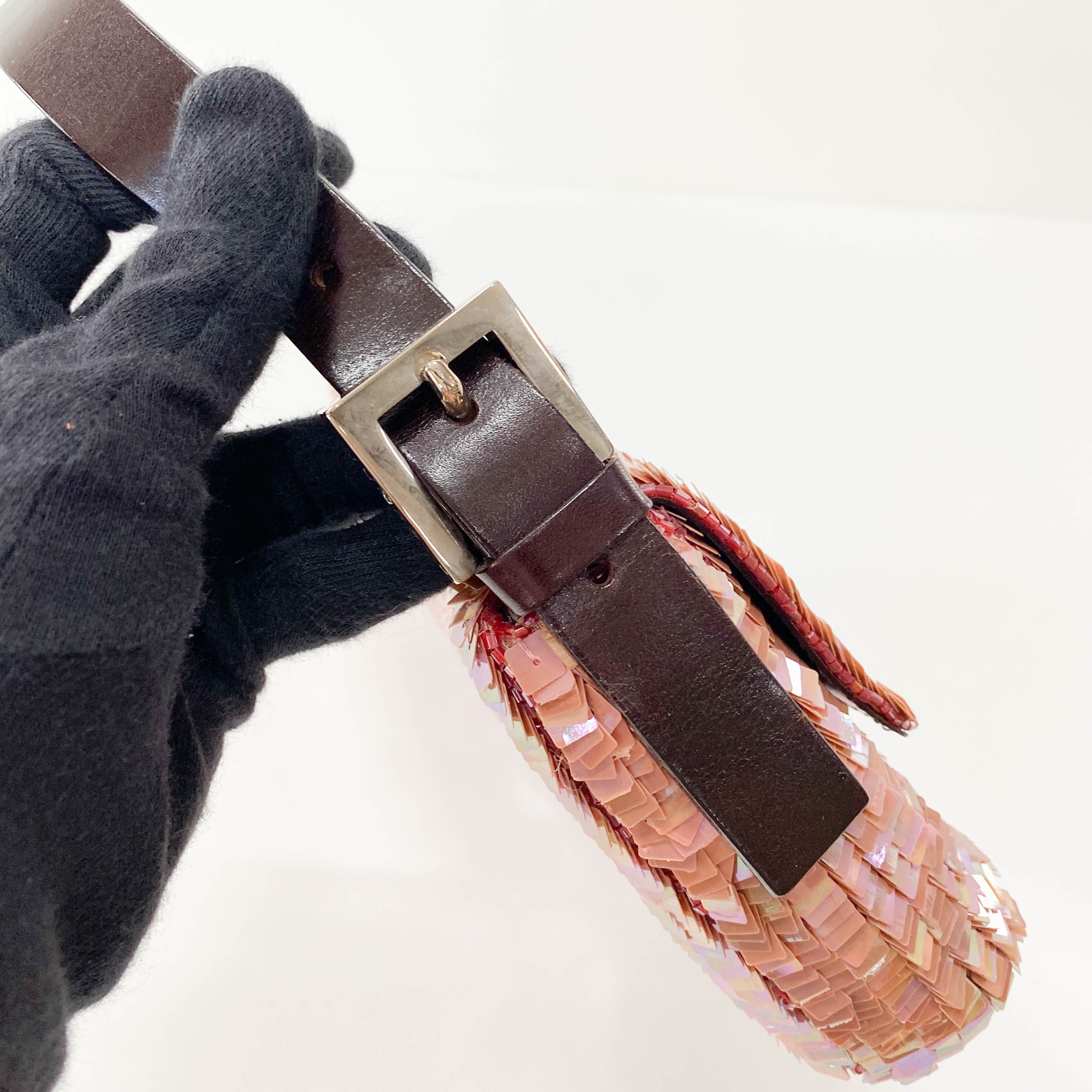 Baguette Pink Sequin Shoulder Bag