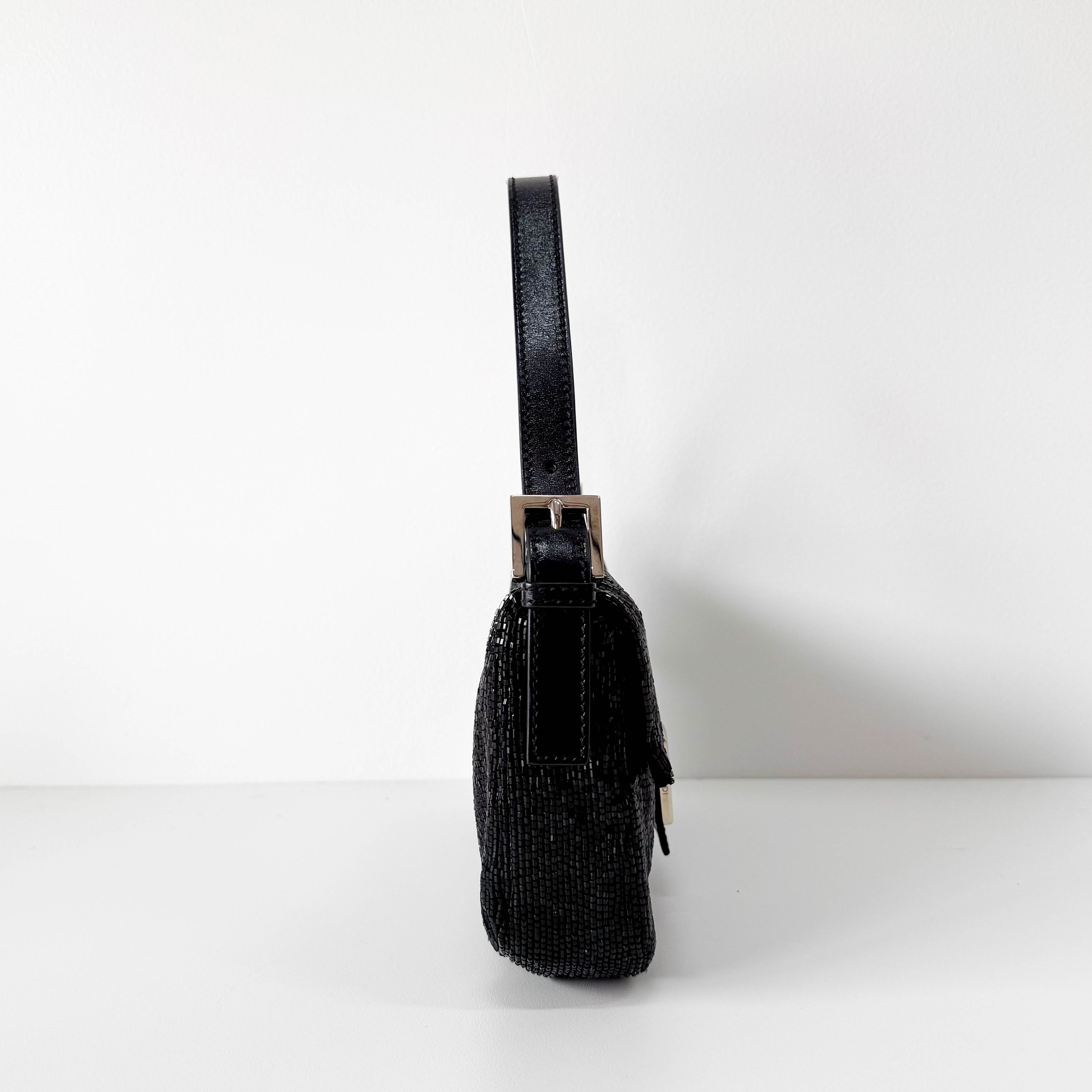 Baguette Black Beaded Shoulder Bag