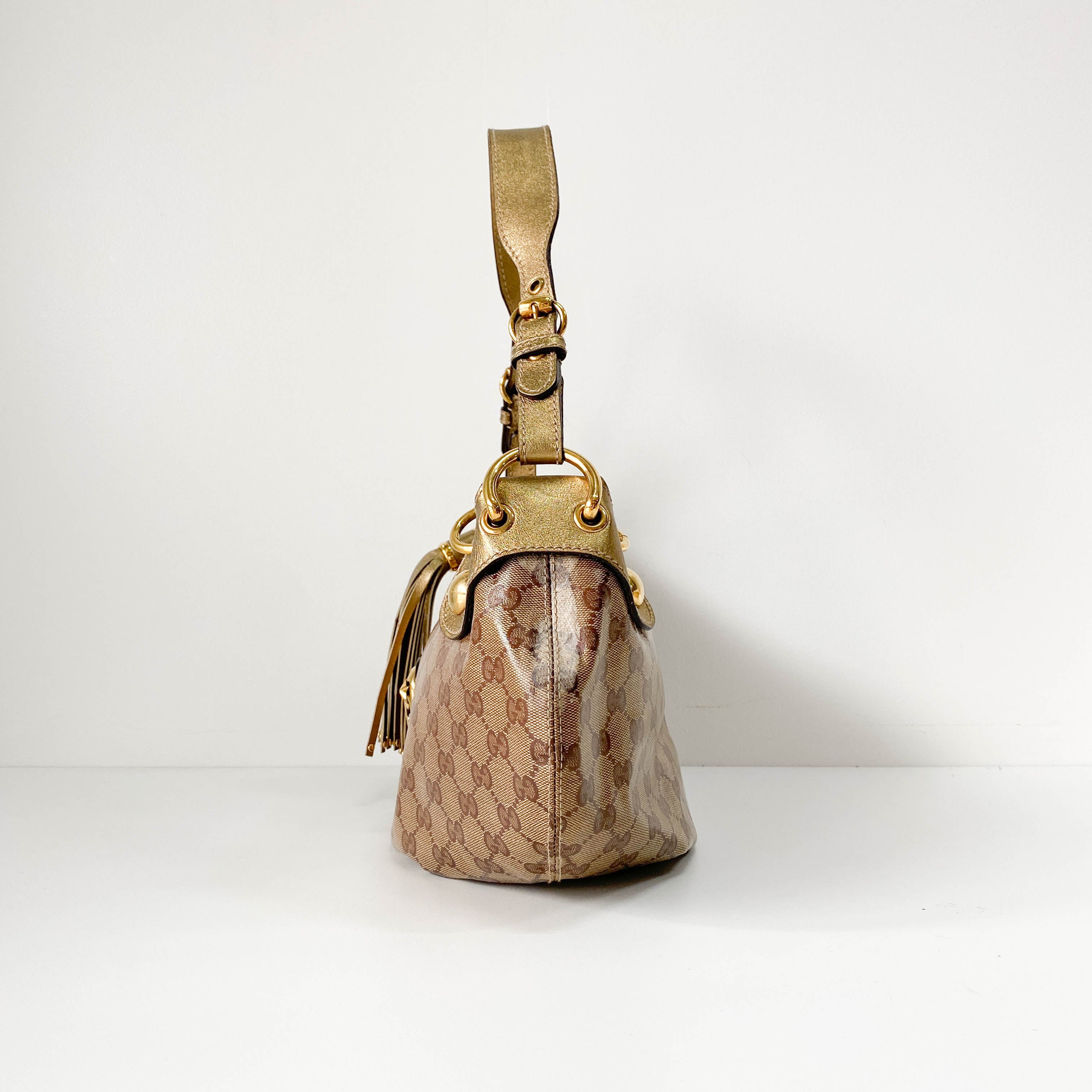 GG Yellow Coated Canvas Golden Emblem Shoulder Bag