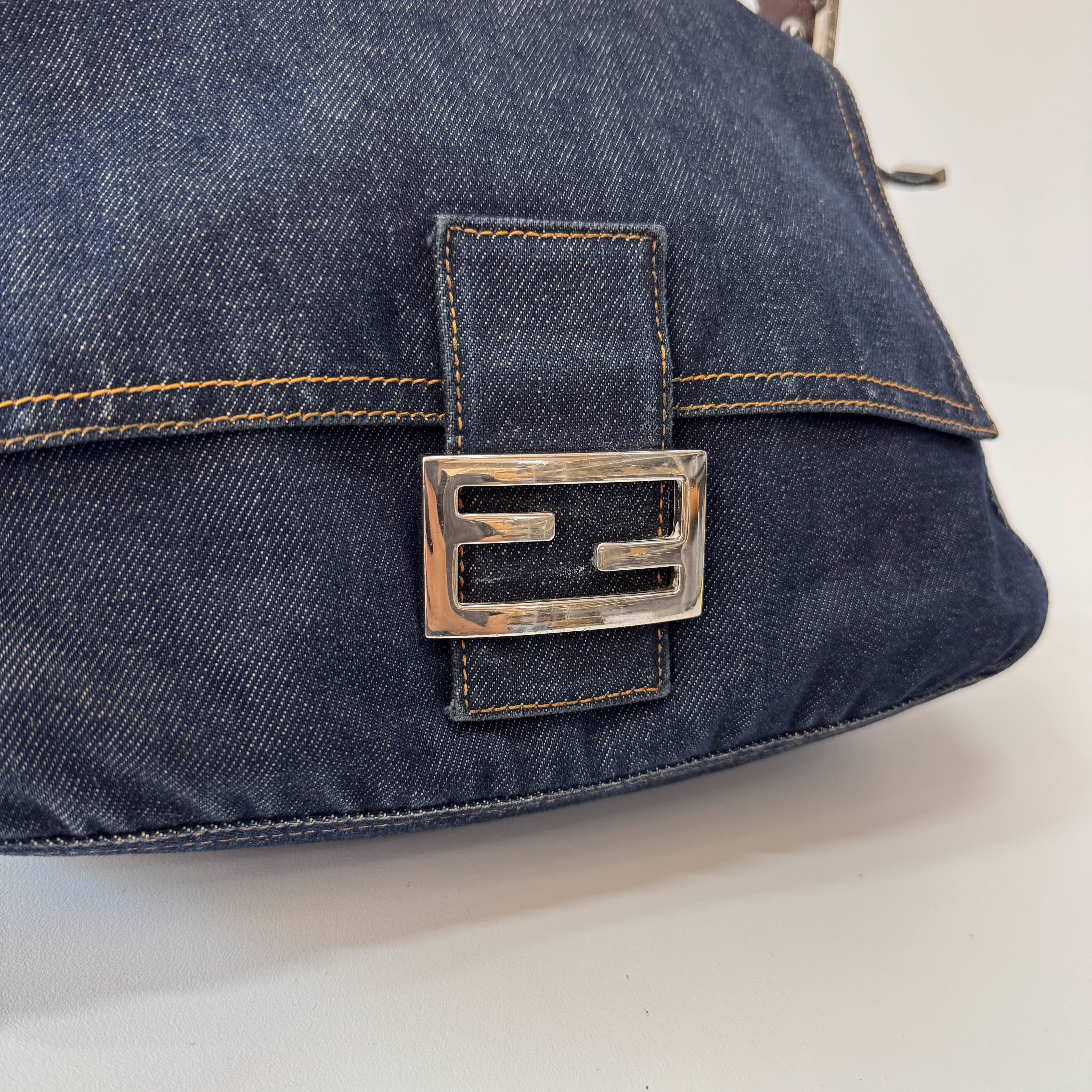 Mamma Baguette Blue Denim Shoulder Bag