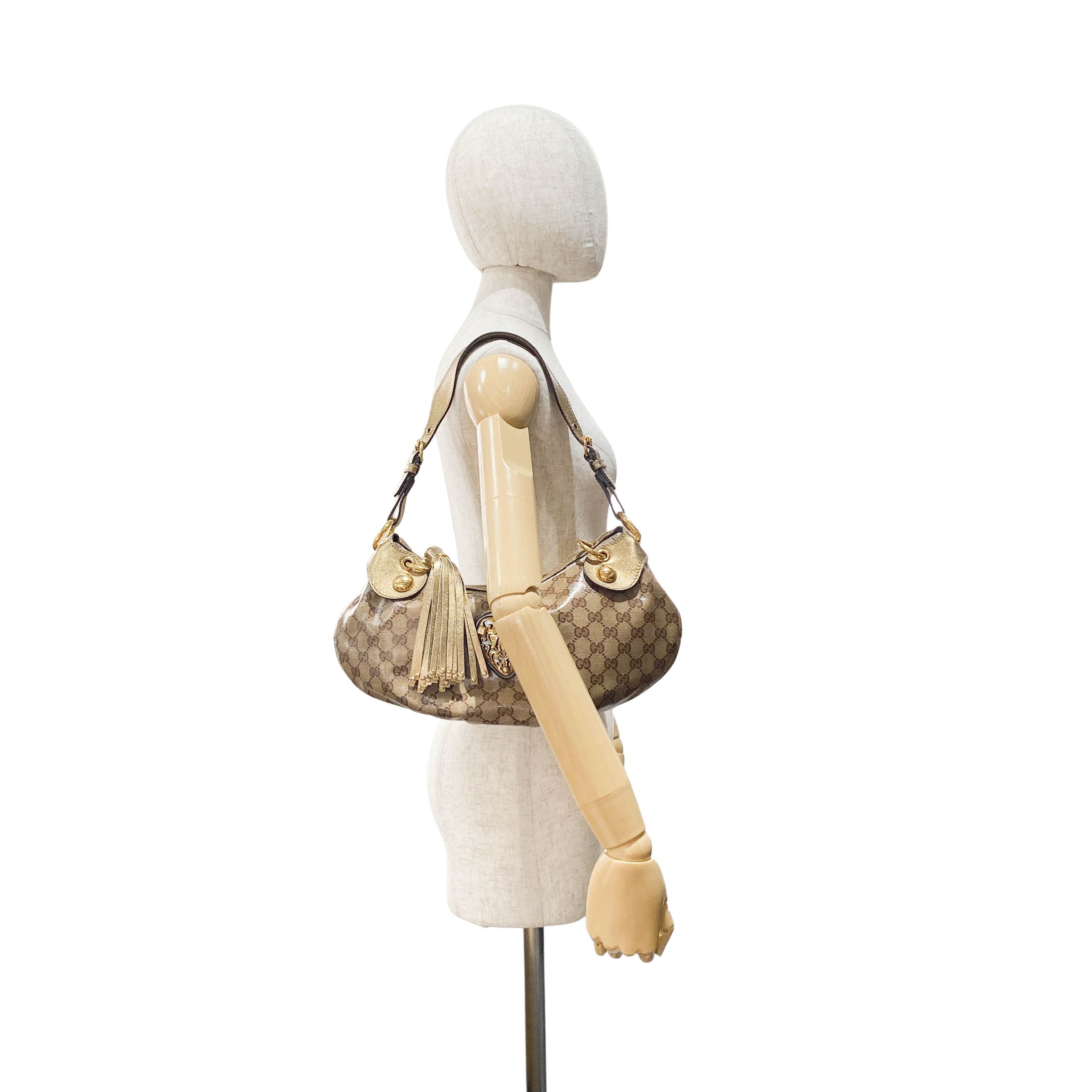 GG Yellow Coated Canvas Golden Emblem Shoulder Bag