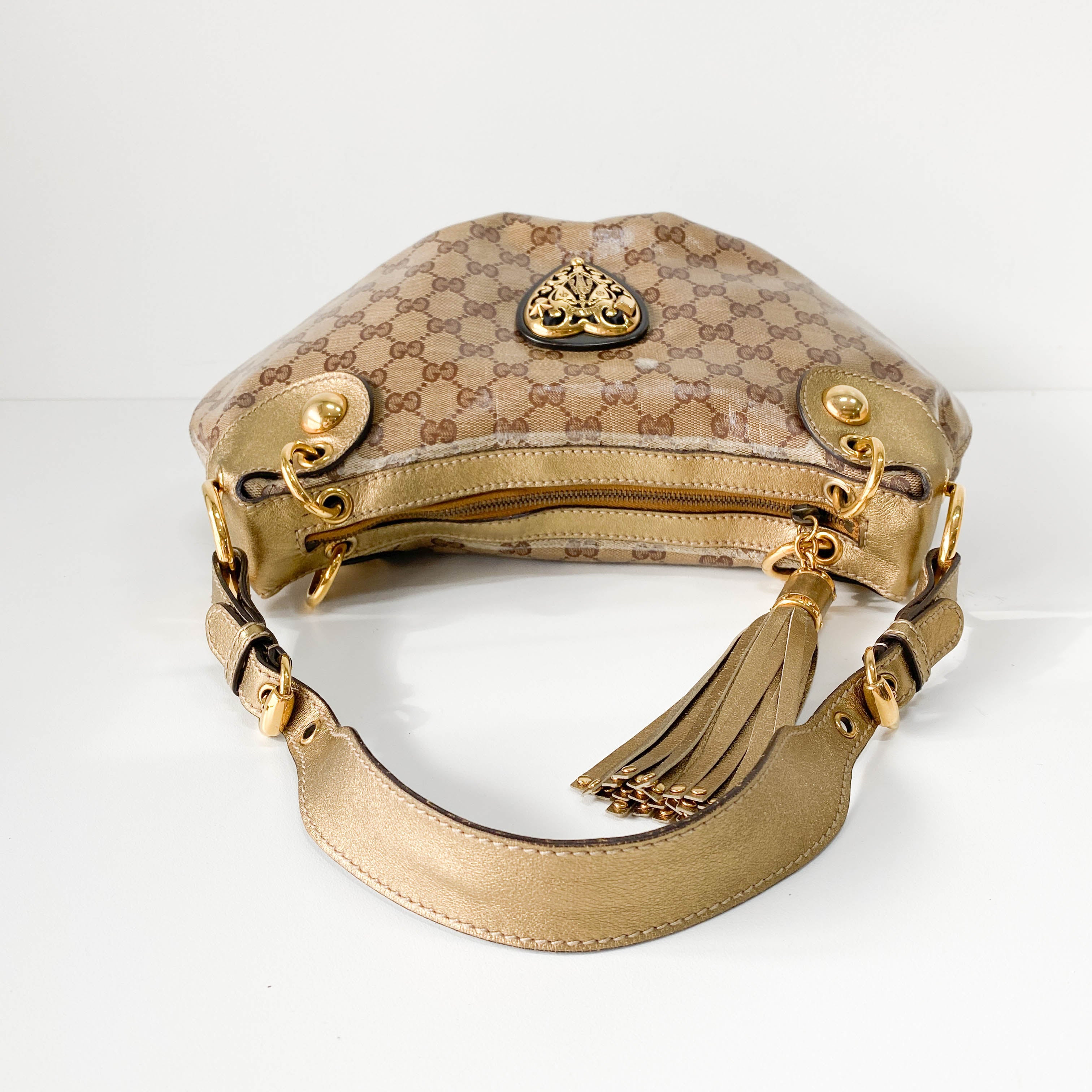 GG Yellow Coated Canvas Golden Emblem Shoulder Bag