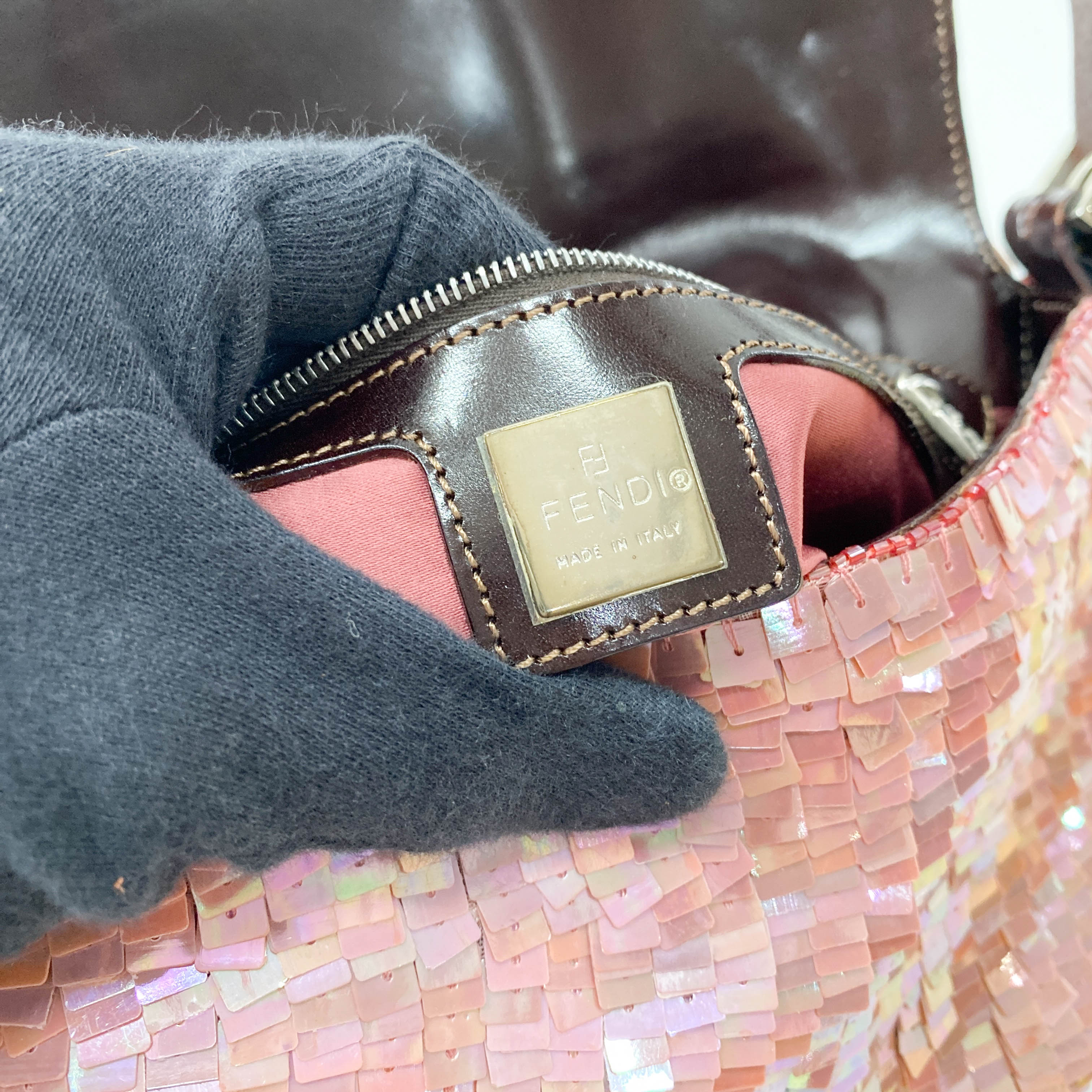 Baguette Pink Sequin Shoulder Bag