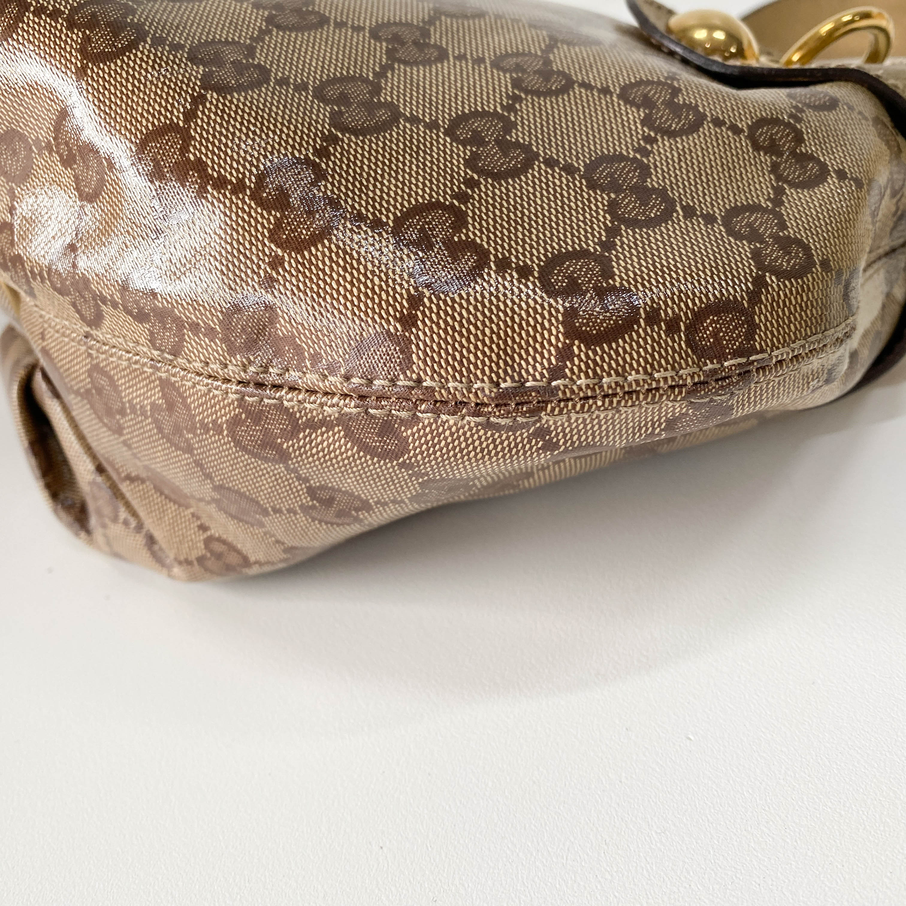 GG Yellow Coated Canvas Golden Emblem Shoulder Bag