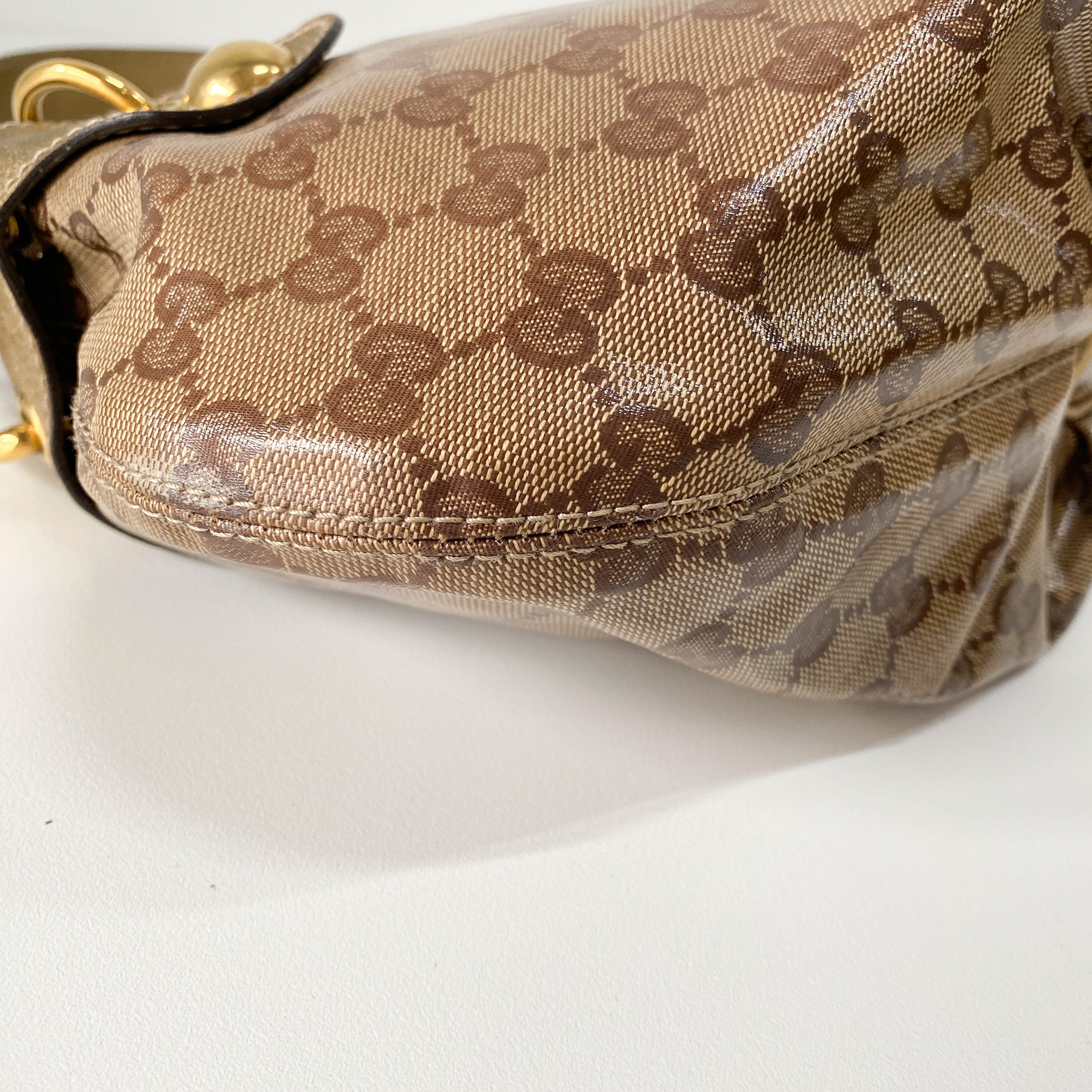 GG Yellow Coated Canvas Golden Emblem Shoulder Bag