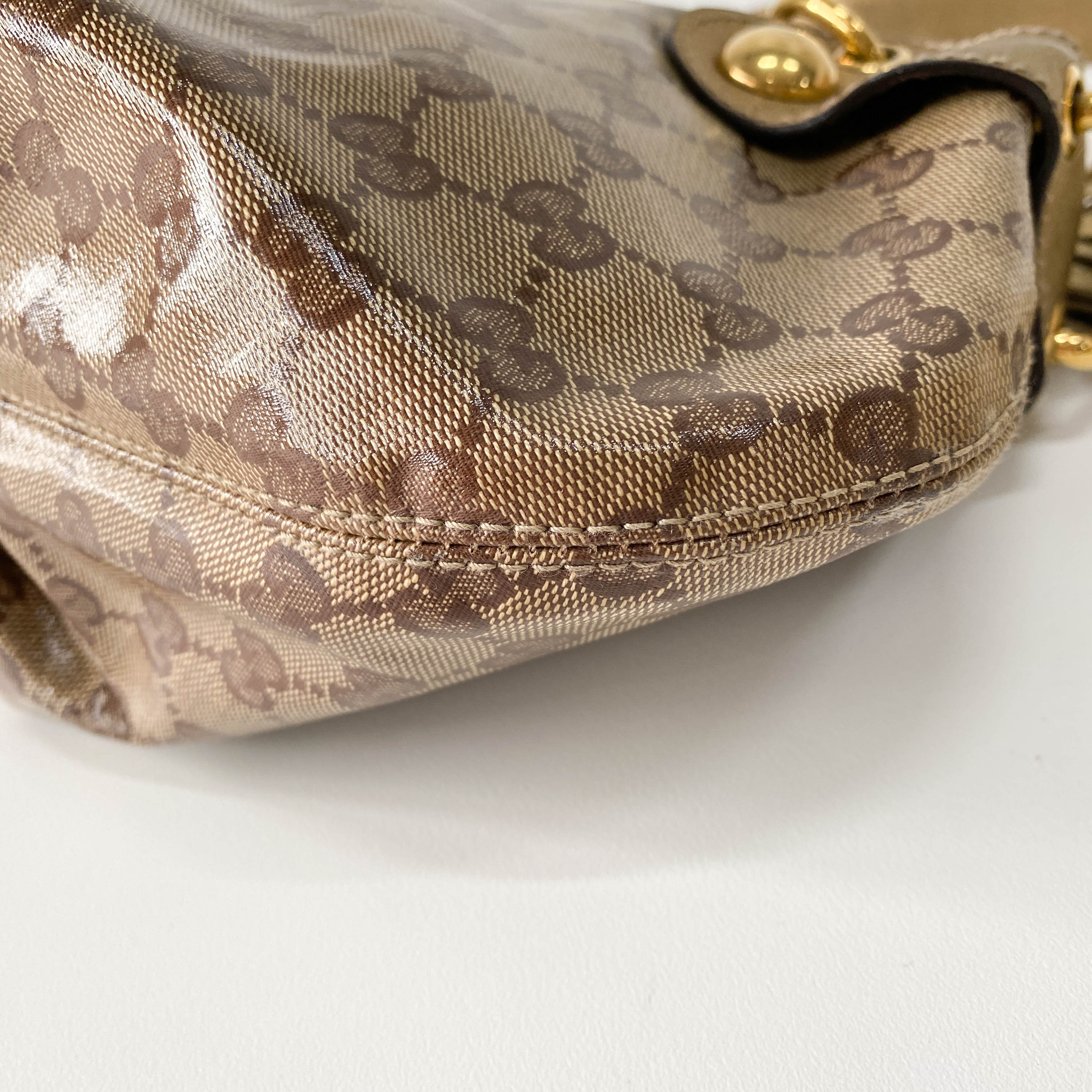 GG Yellow Coated Canvas Golden Emblem Shoulder Bag