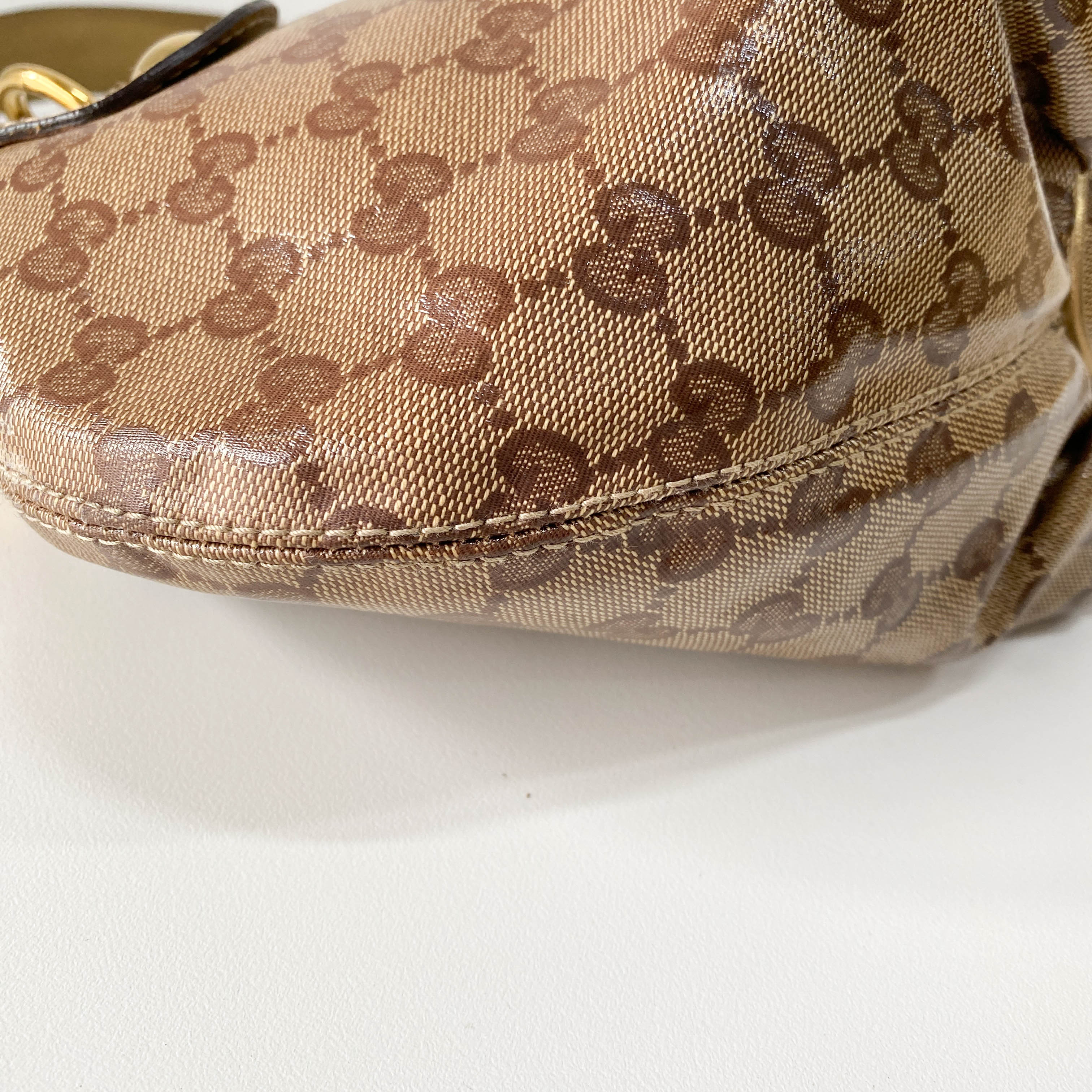 GG Yellow Coated Canvas Golden Emblem Shoulder Bag