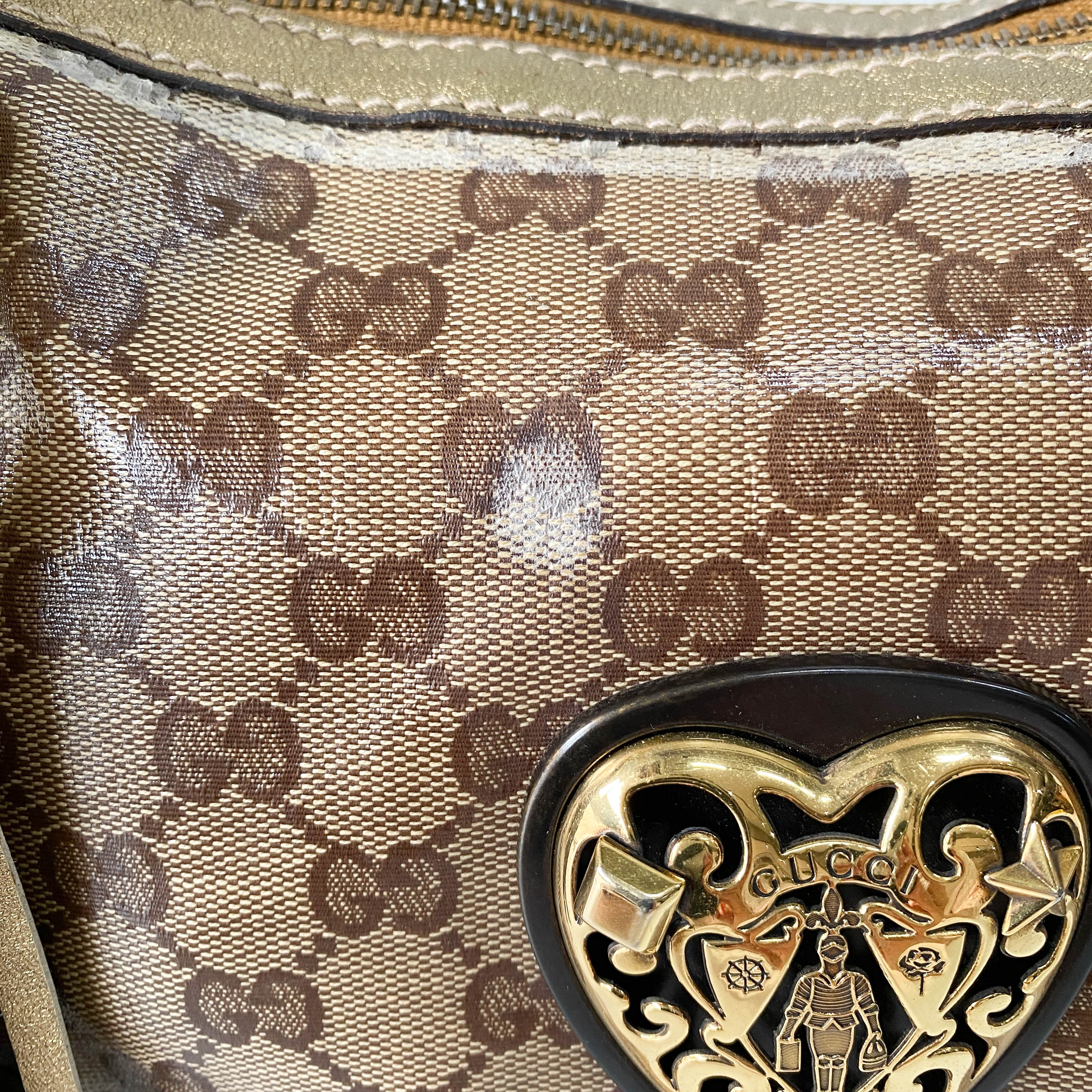 GG Yellow Coated Canvas Golden Emblem Shoulder Bag