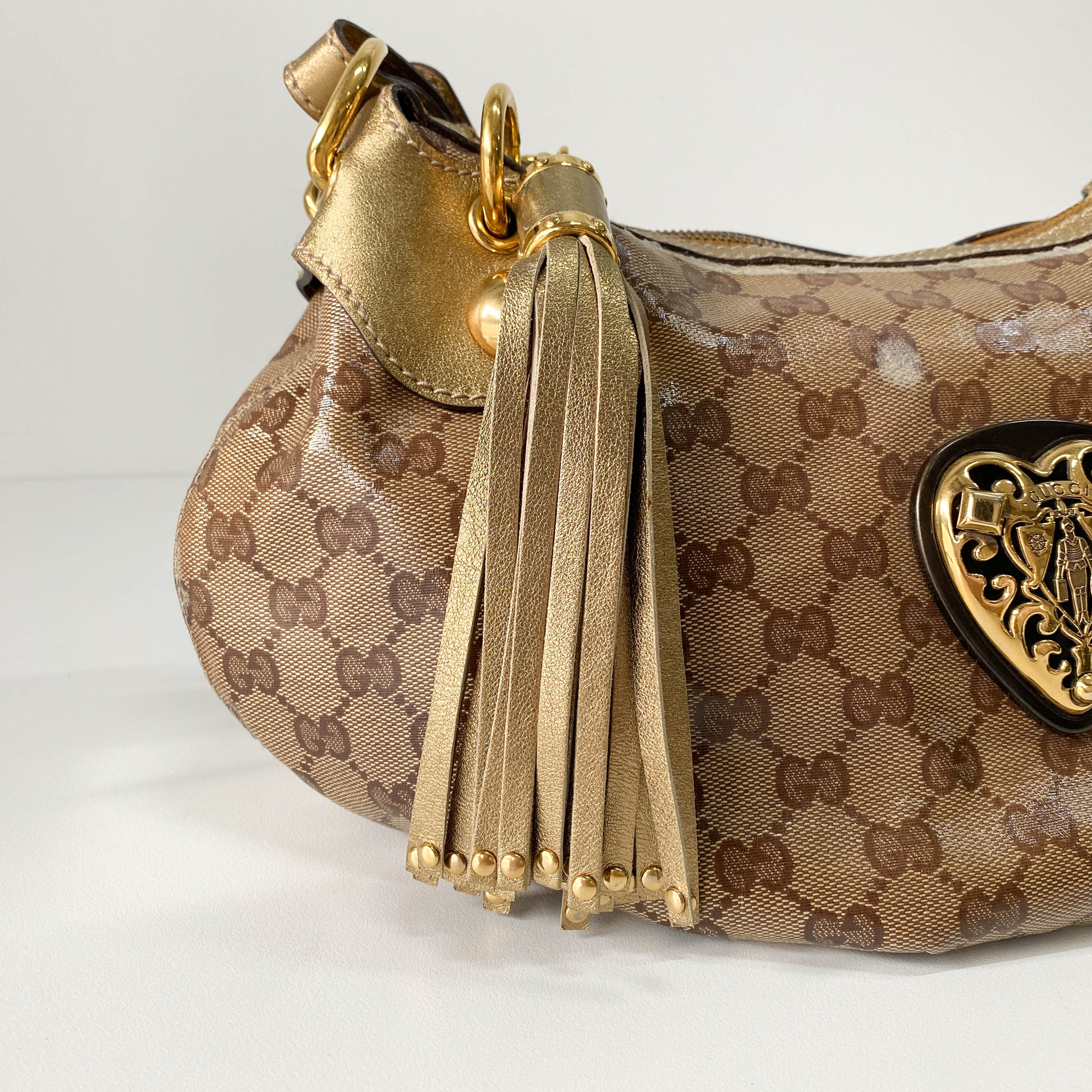 GG Yellow Coated Canvas Golden Emblem Shoulder Bag