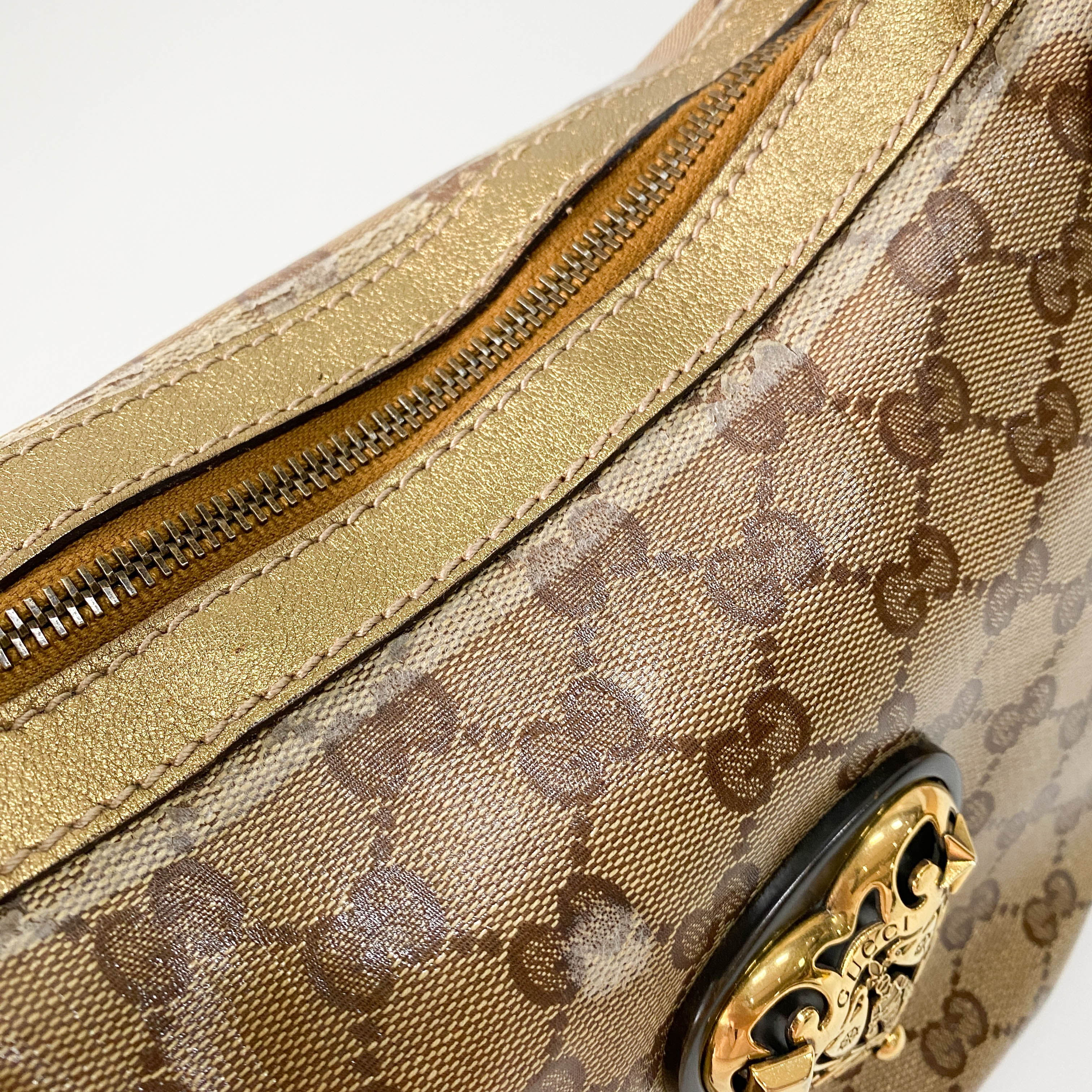 GG Yellow Coated Canvas Golden Emblem Shoulder Bag