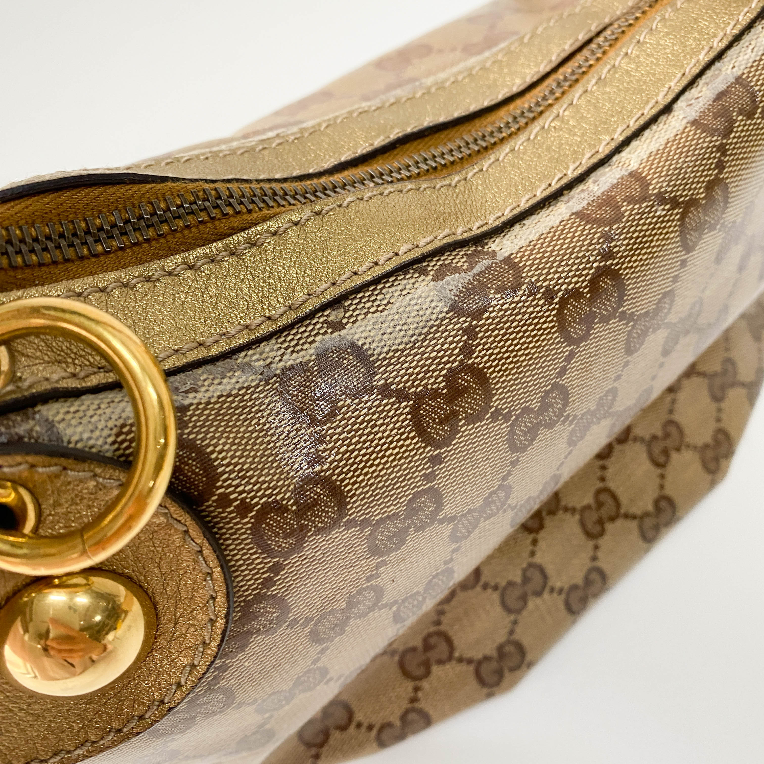 GG Yellow Coated Canvas Golden Emblem Shoulder Bag