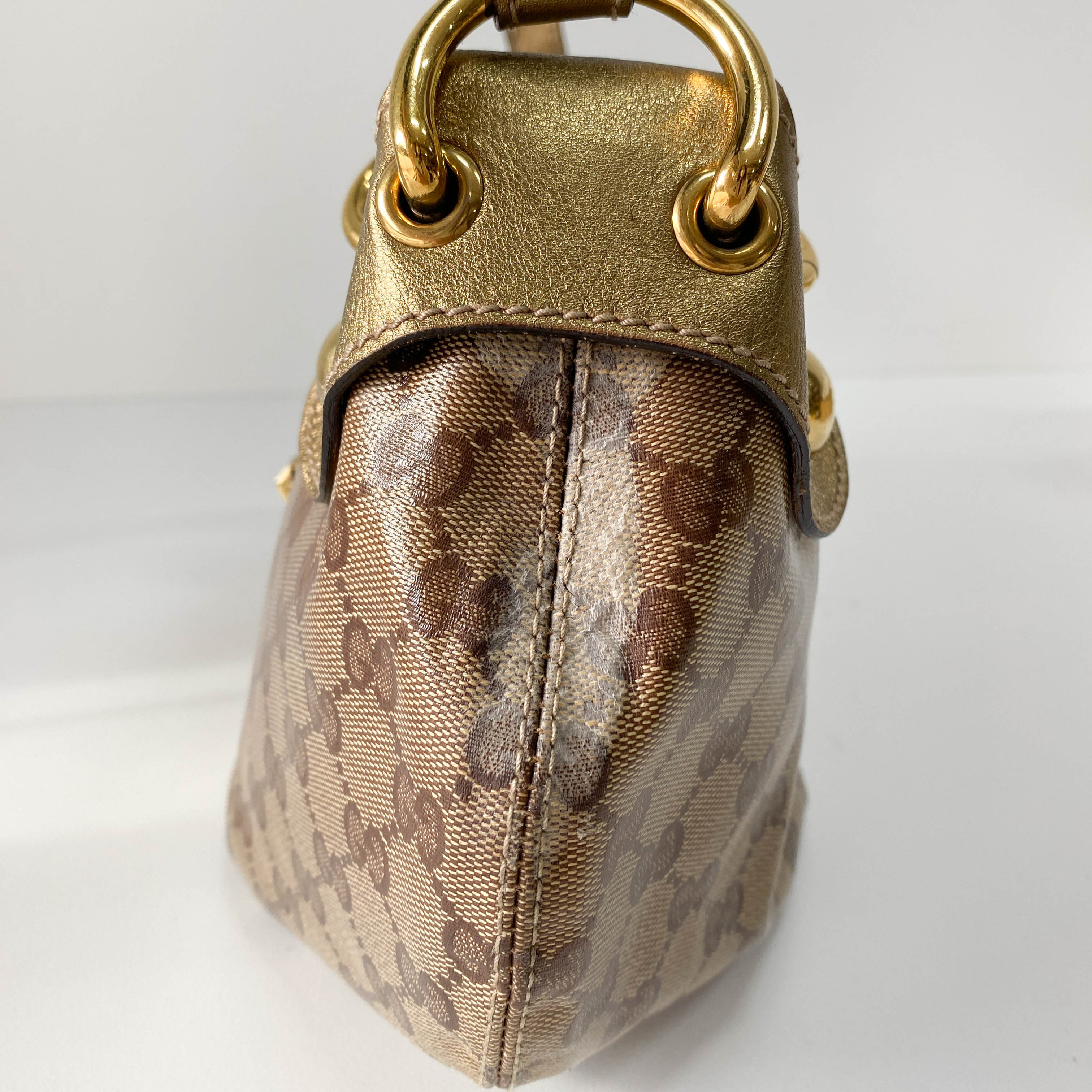 GG Yellow Coated Canvas Golden Emblem Shoulder Bag