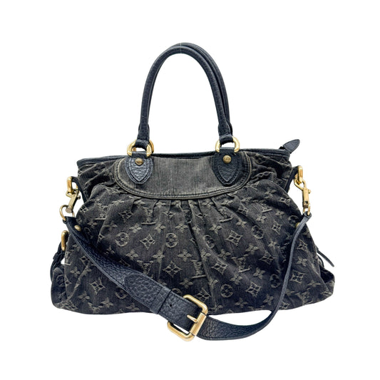 Neo Cabby MM Black Monogram Canvas Denim Two Way Bag