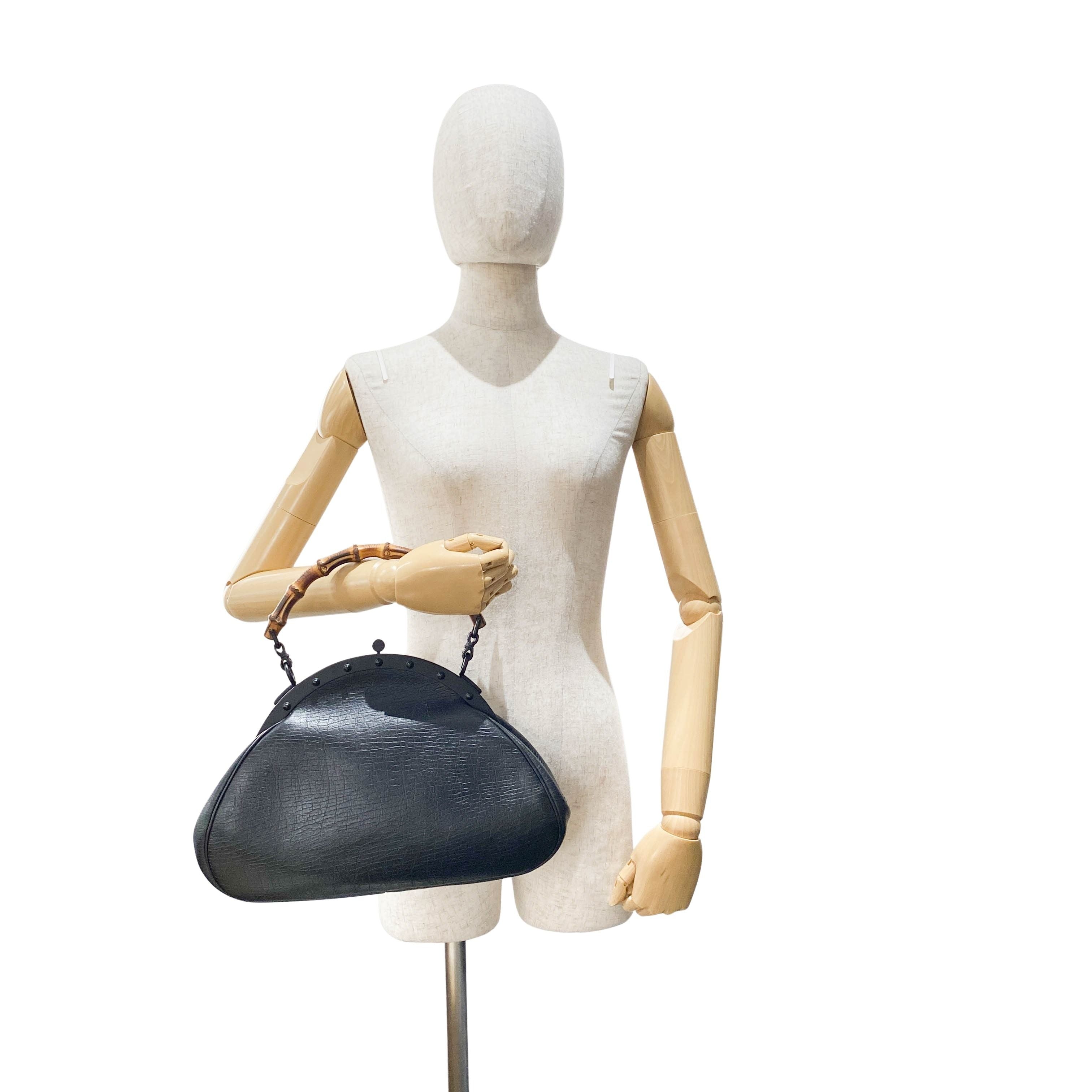 Bamboo Black Leather Handbag