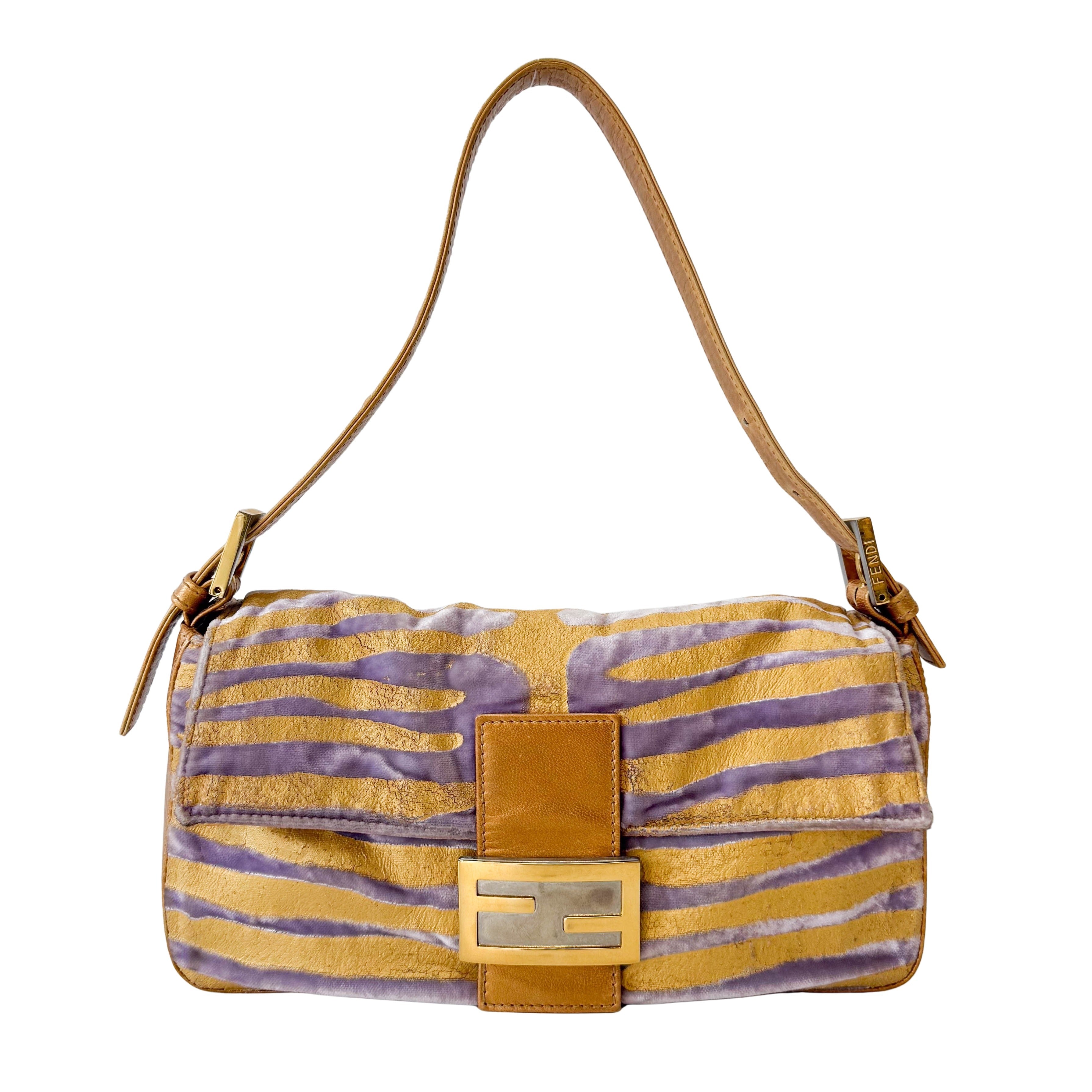 Baguette Gold Zebra Print Velvet Shoulder Bag