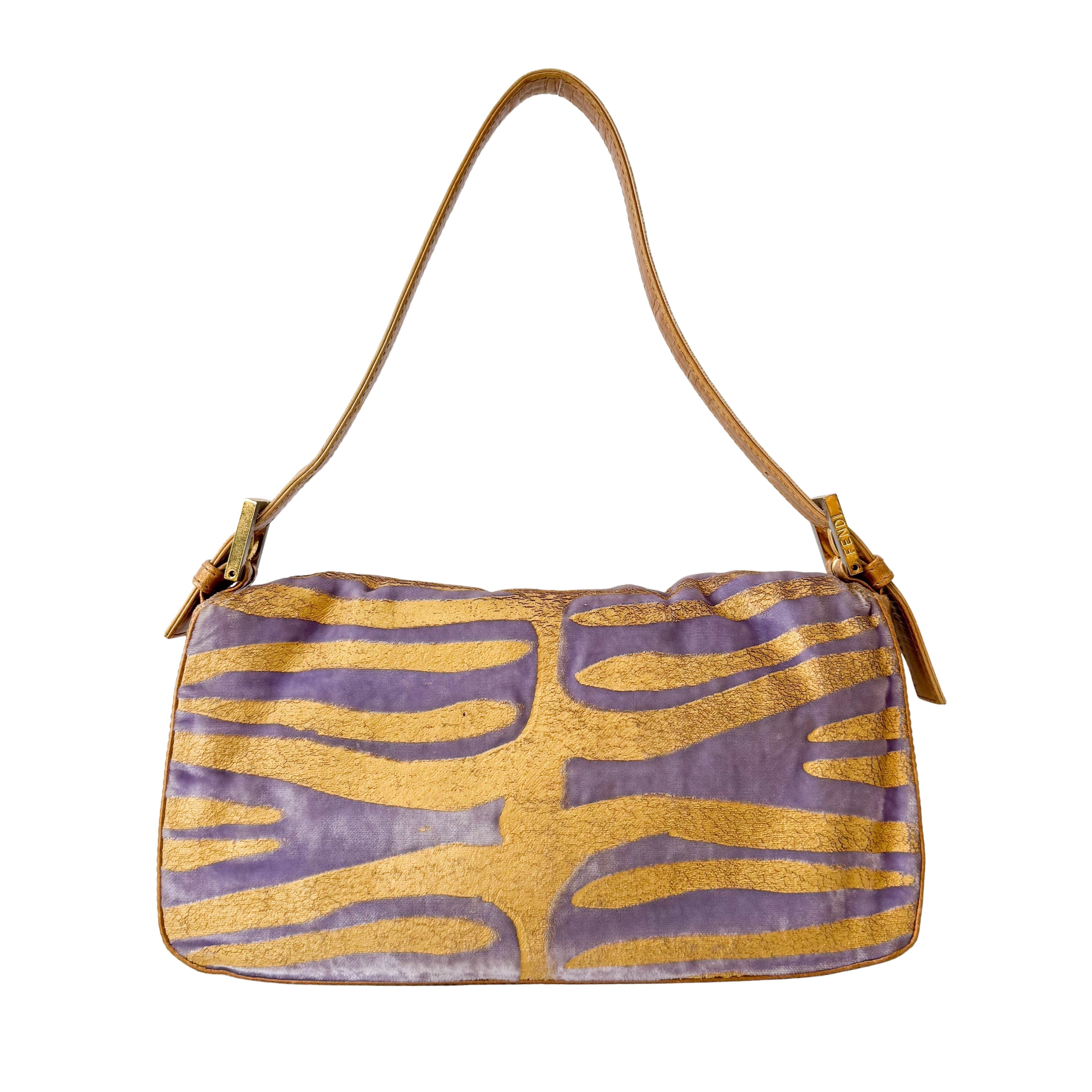 Baguette Gold Zebra Print Velvet Shoulder Bag
