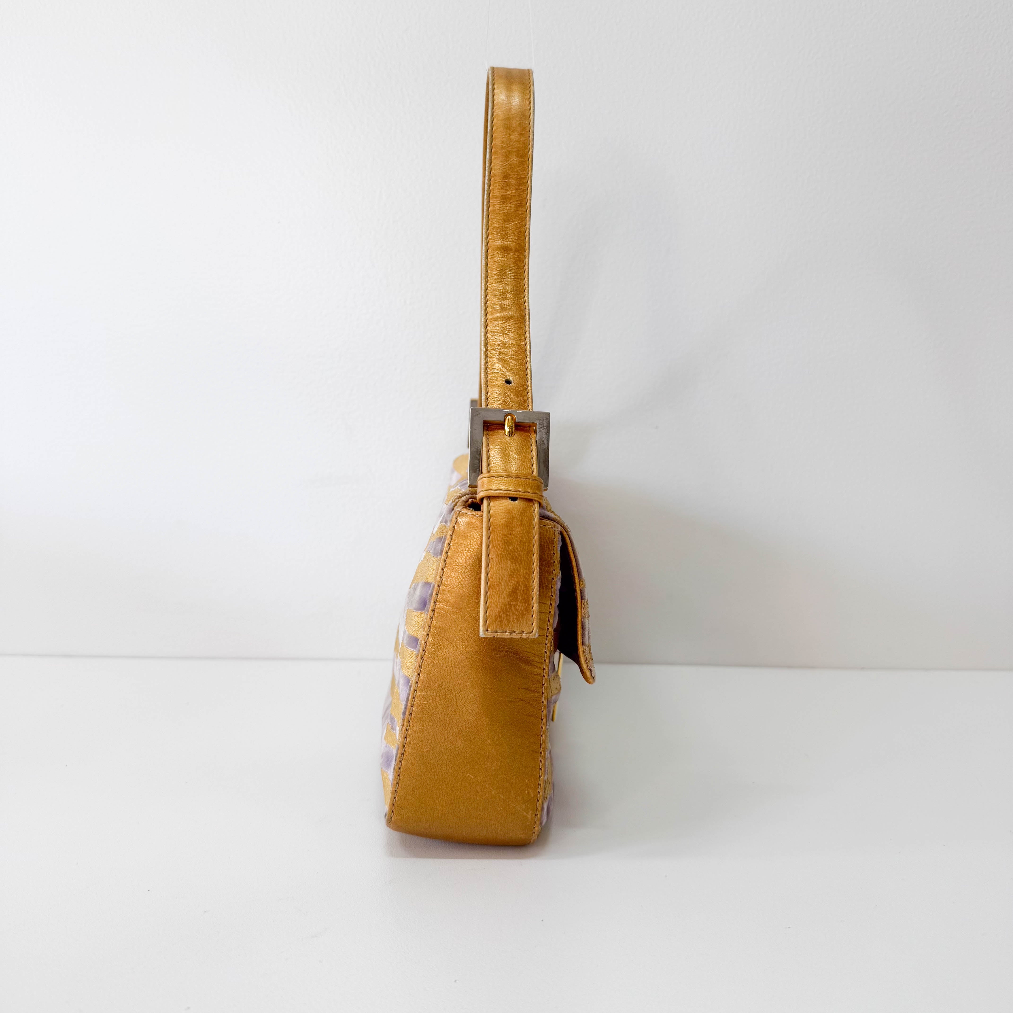 Baguette Gold Zebra Print Velvet Shoulder Bag