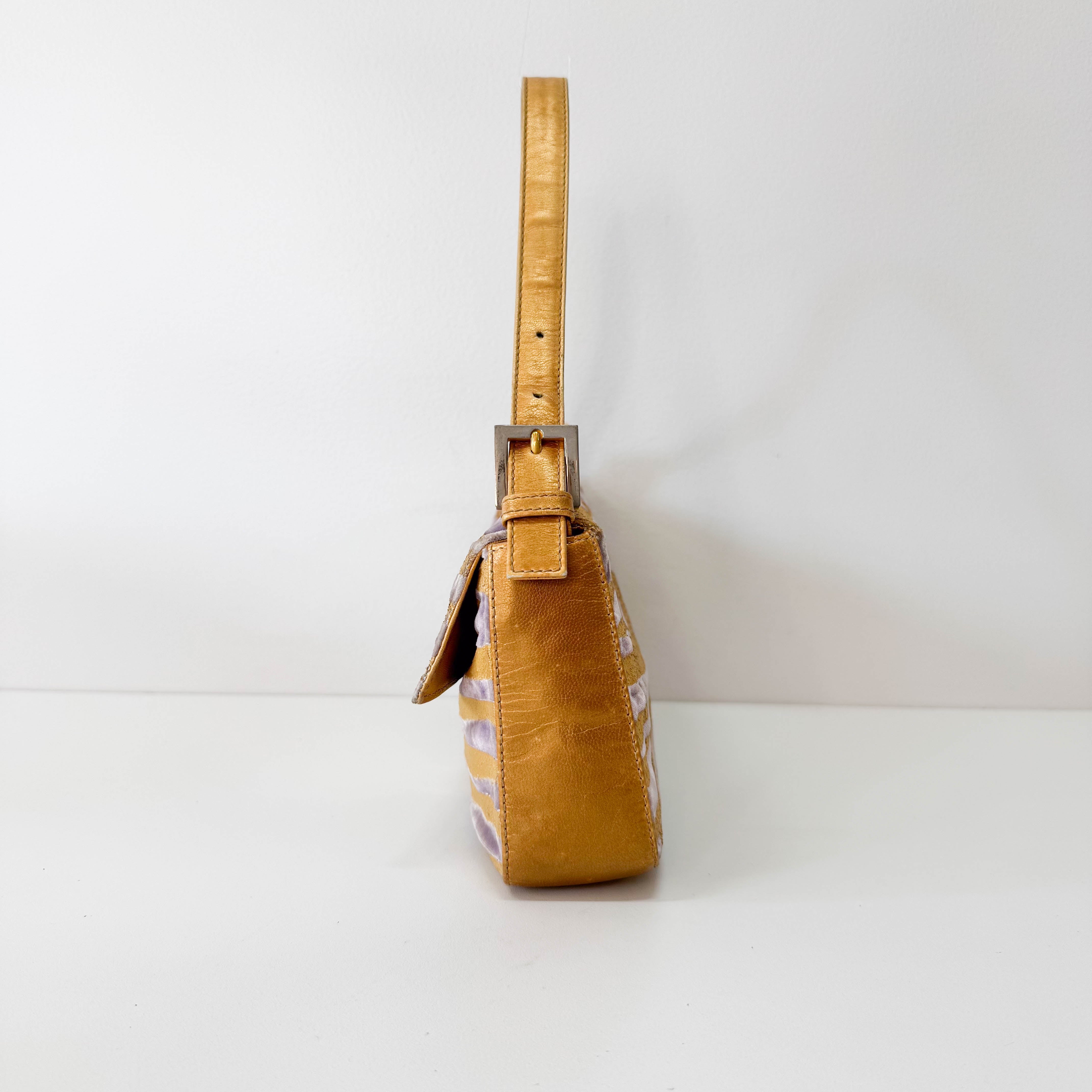 Baguette Gold Zebra Print Velvet Shoulder Bag