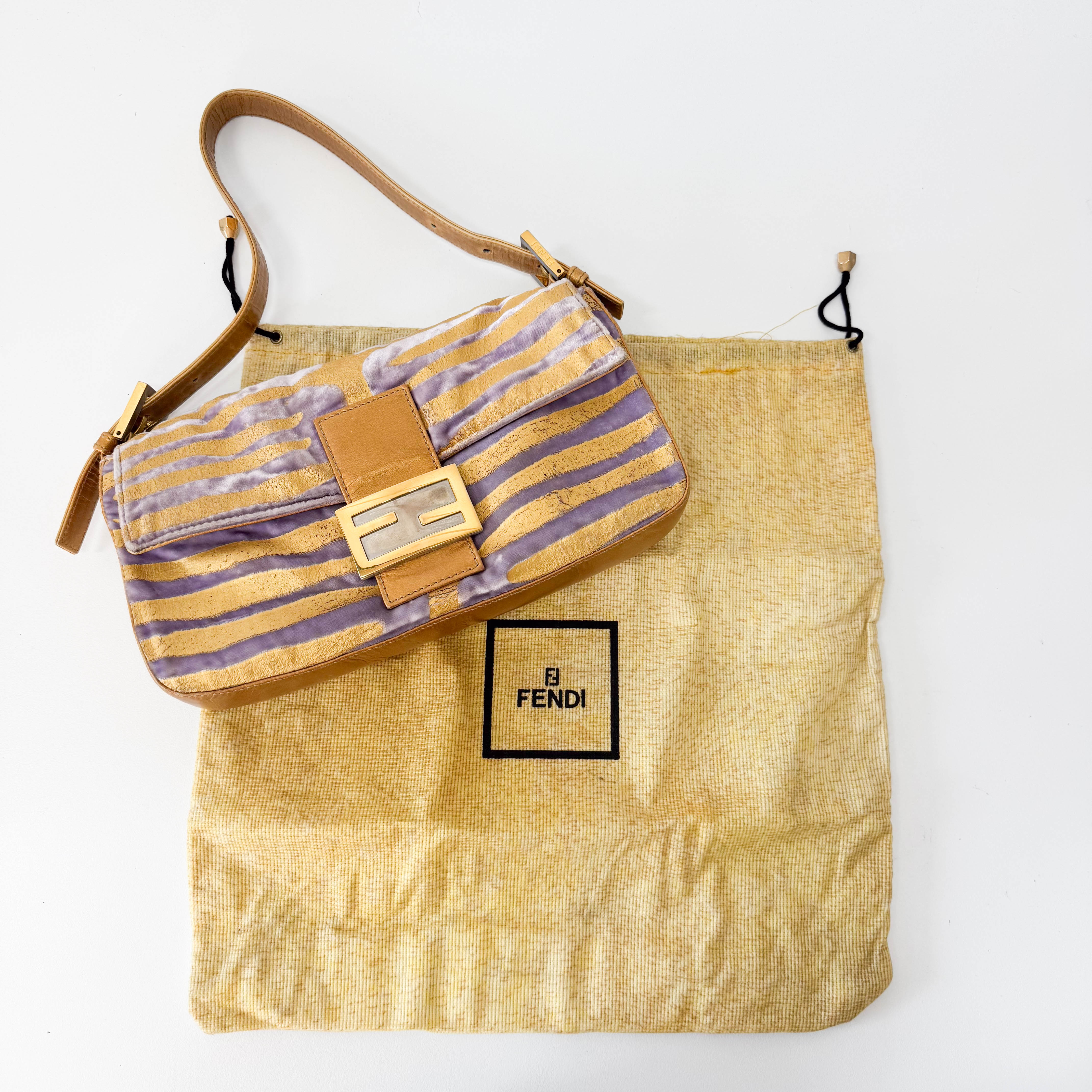 Baguette Gold Zebra Print Velvet Shoulder Bag
