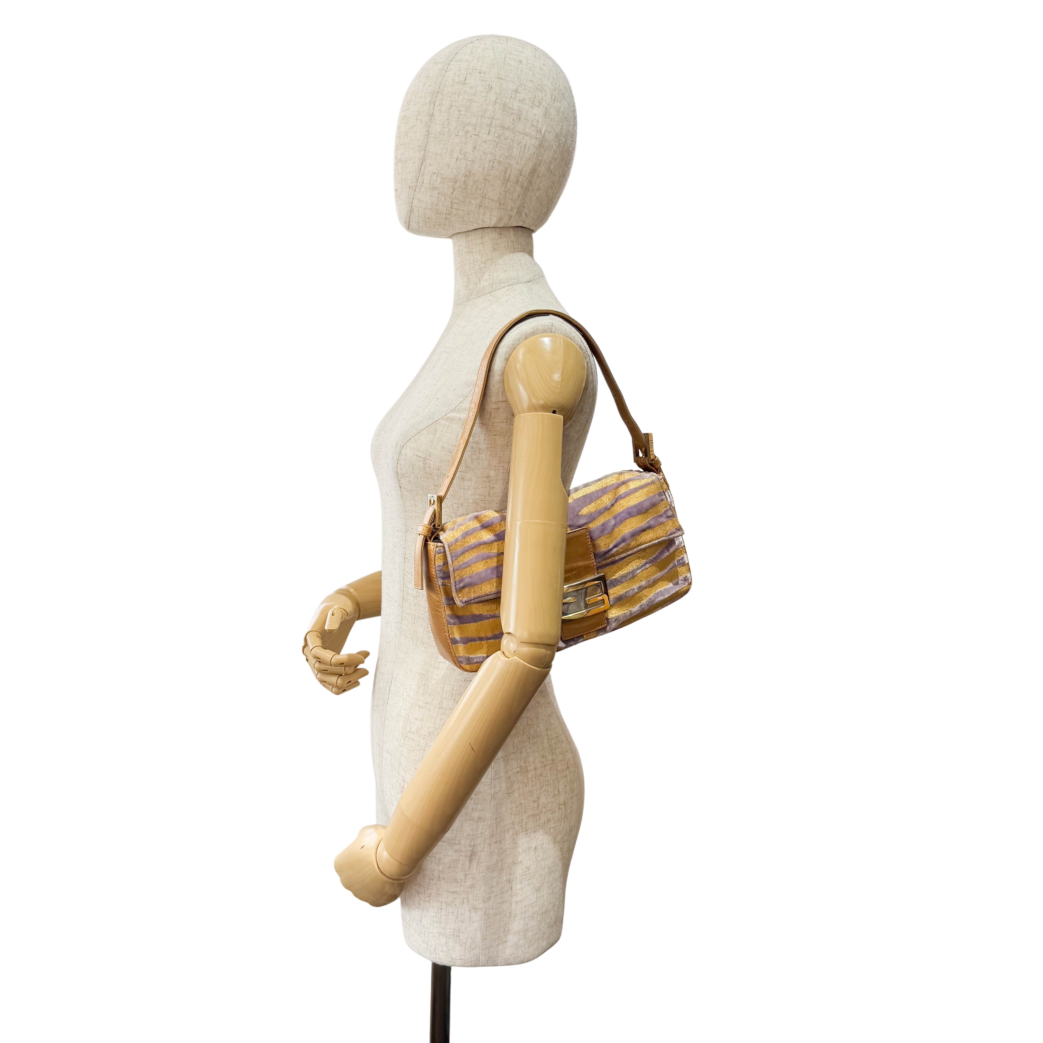 Baguette Gold Zebra Print Velvet Shoulder Bag