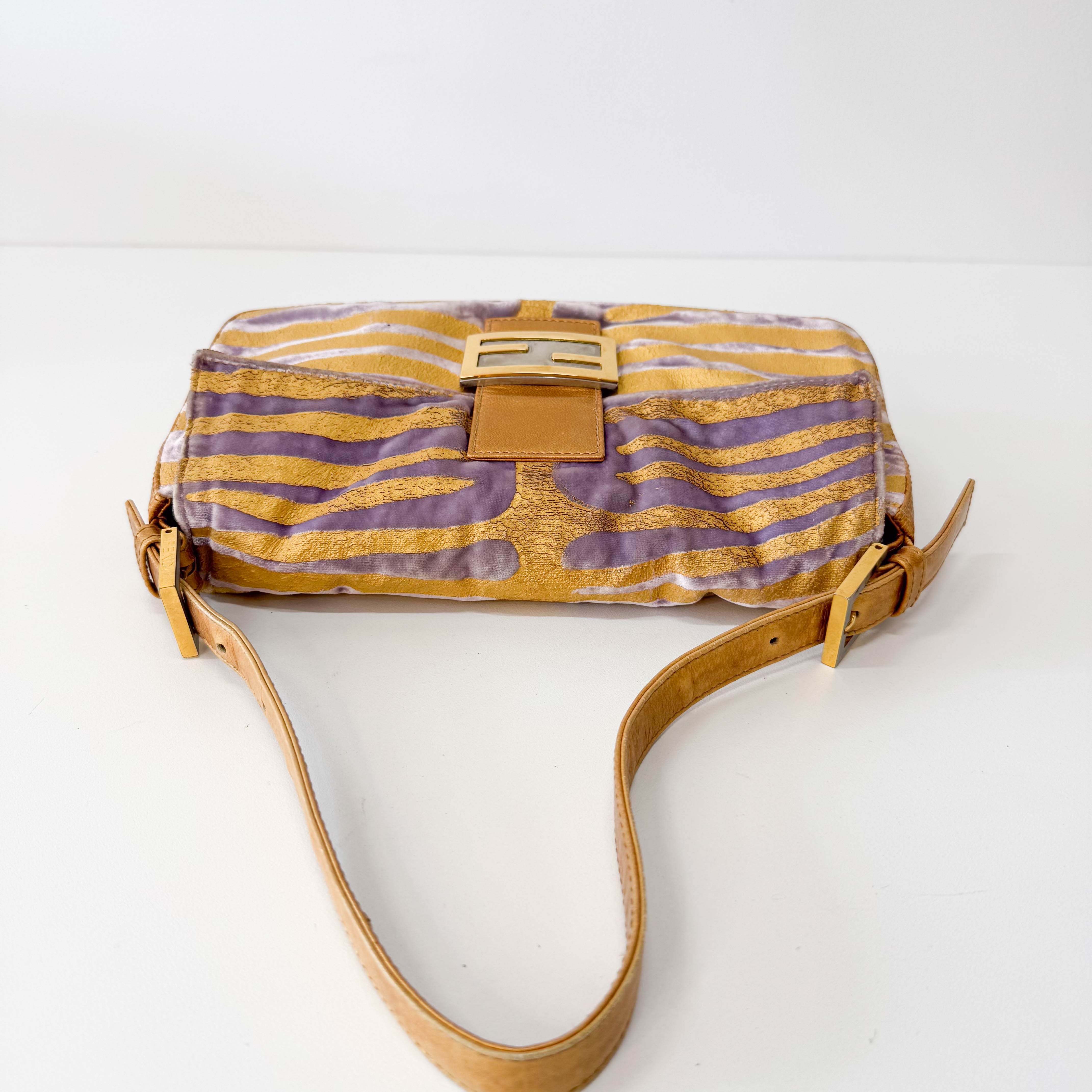 Baguette Gold Zebra Print Velvet Shoulder Bag