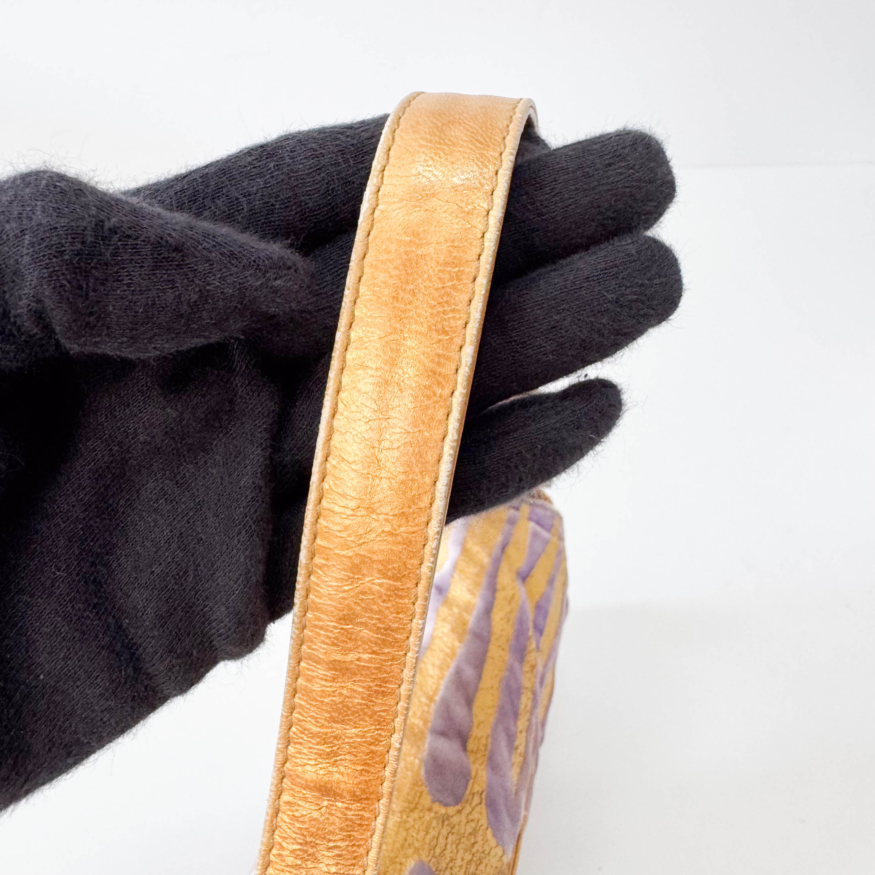 Baguette Gold Zebra Print Velvet Shoulder Bag