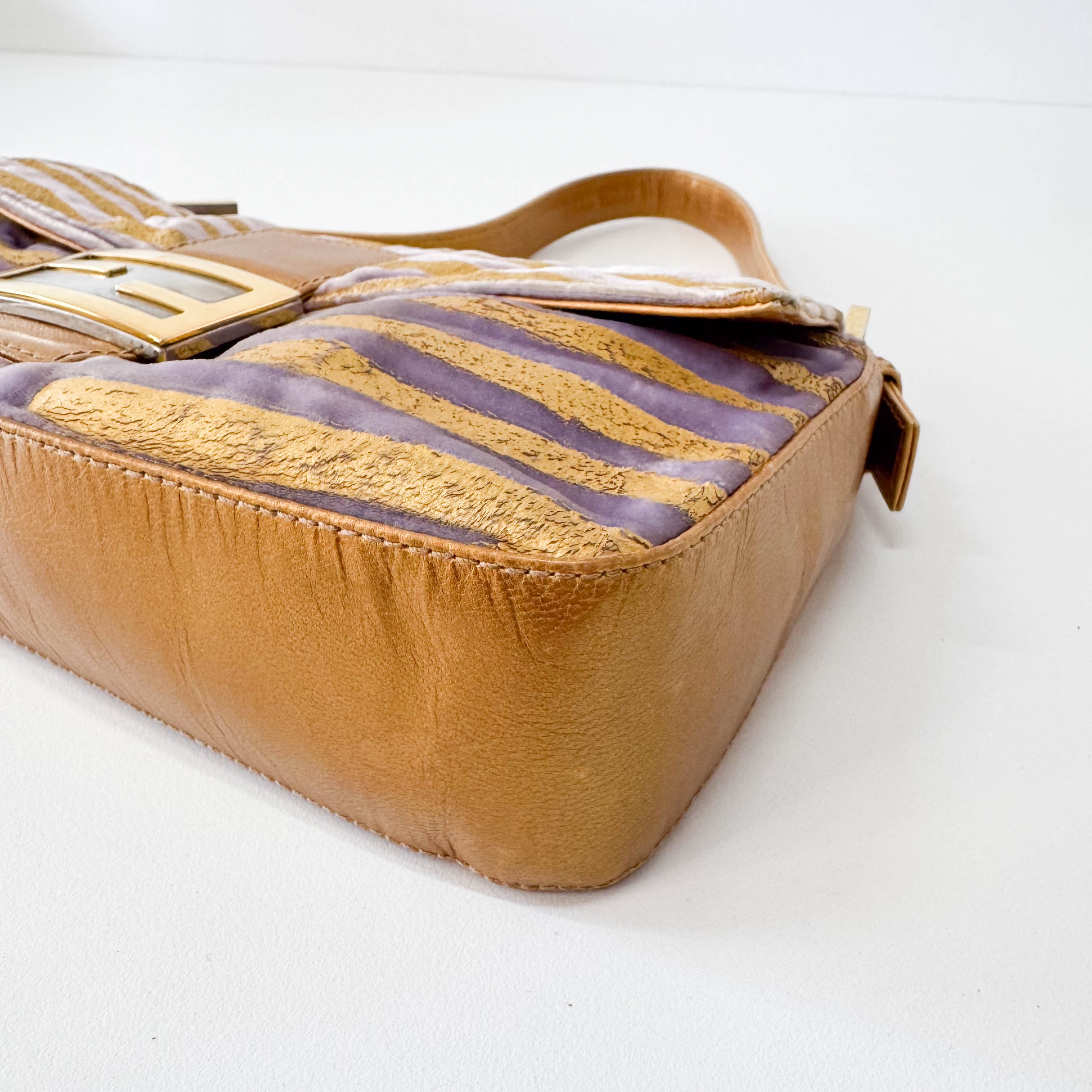 Baguette Gold Zebra Print Velvet Shoulder Bag