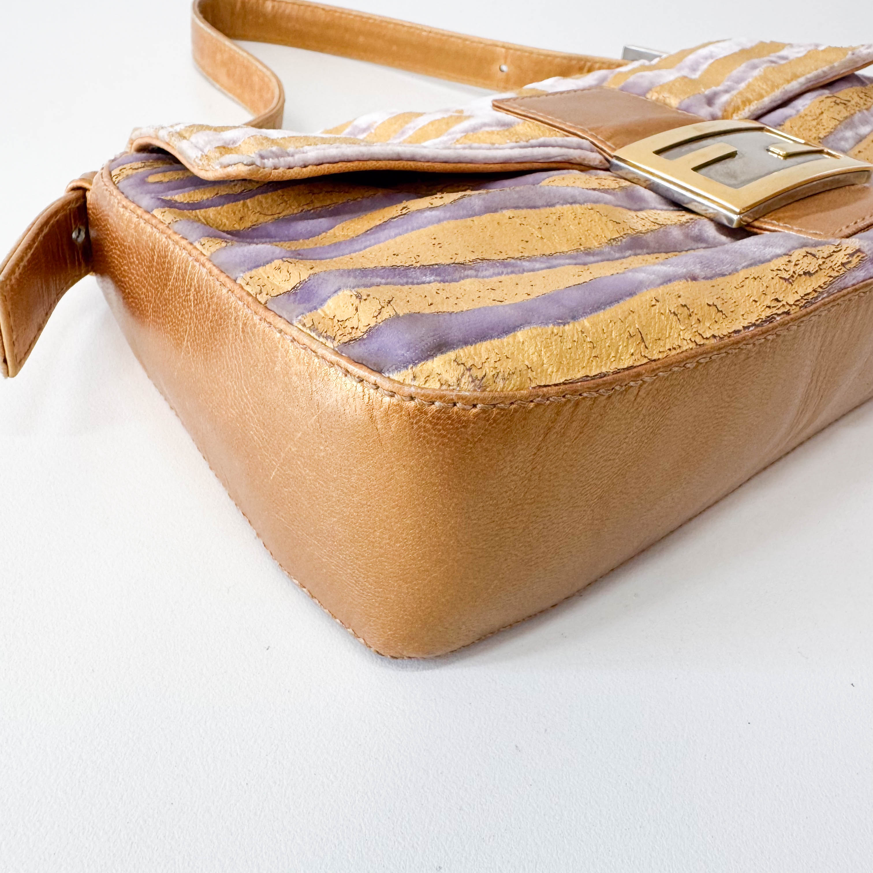 Baguette Gold Zebra Print Velvet Shoulder Bag