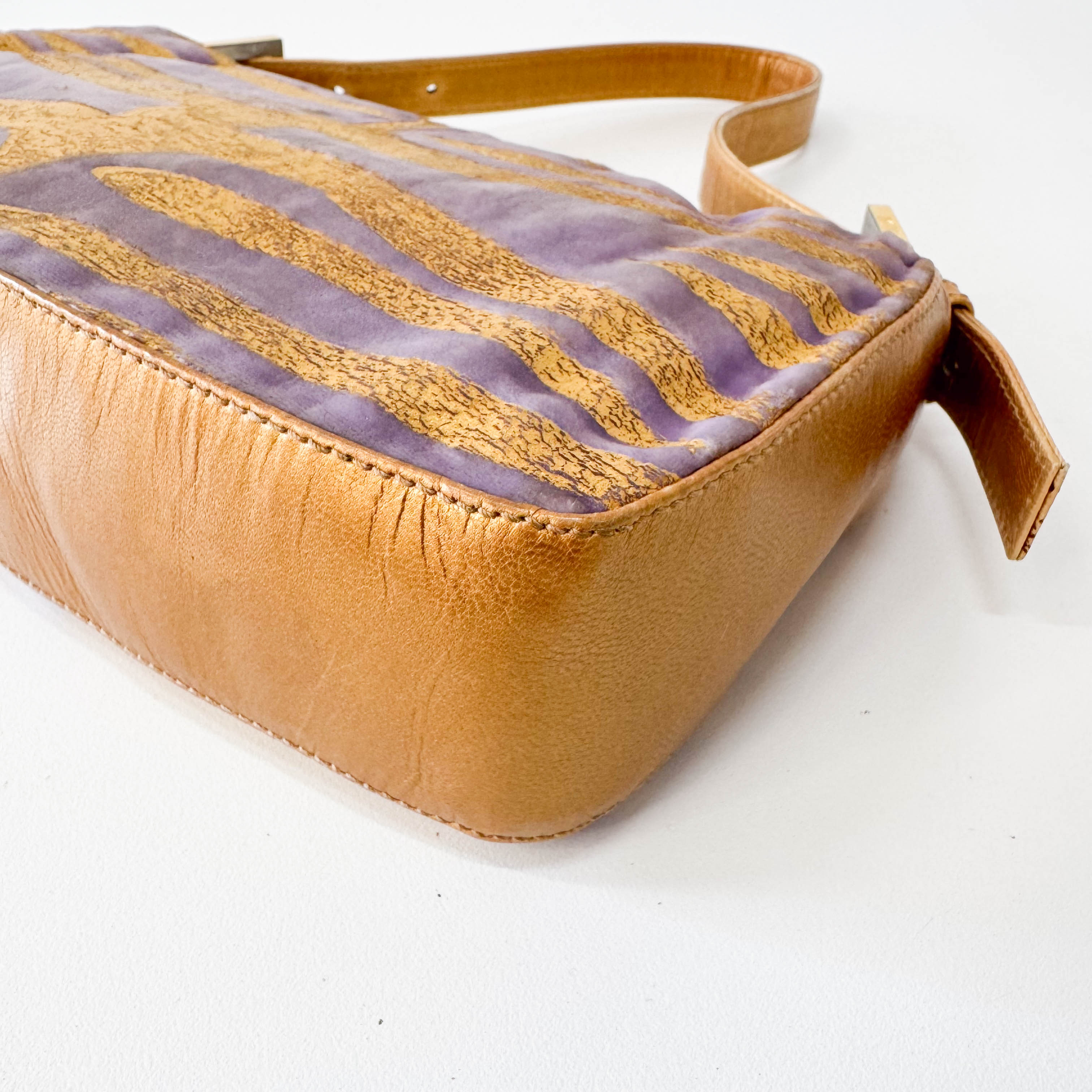 Baguette Gold Zebra Print Velvet Shoulder Bag