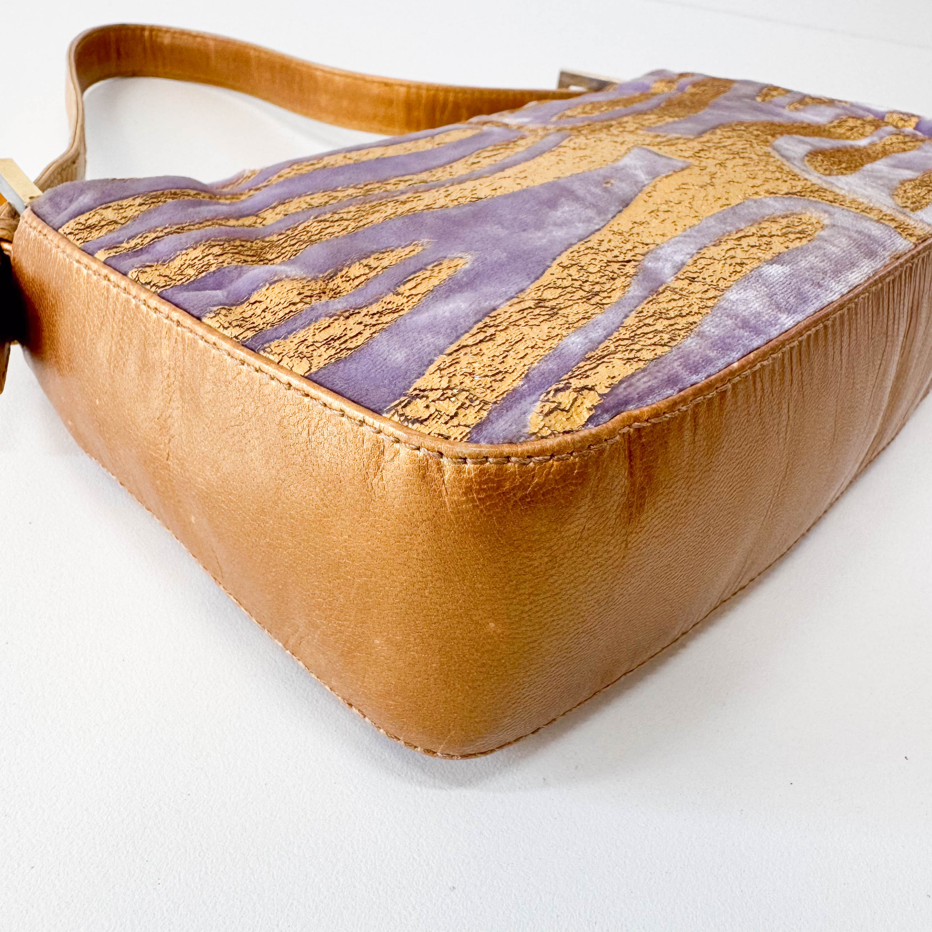 Baguette Gold Zebra Print Velvet Shoulder Bag