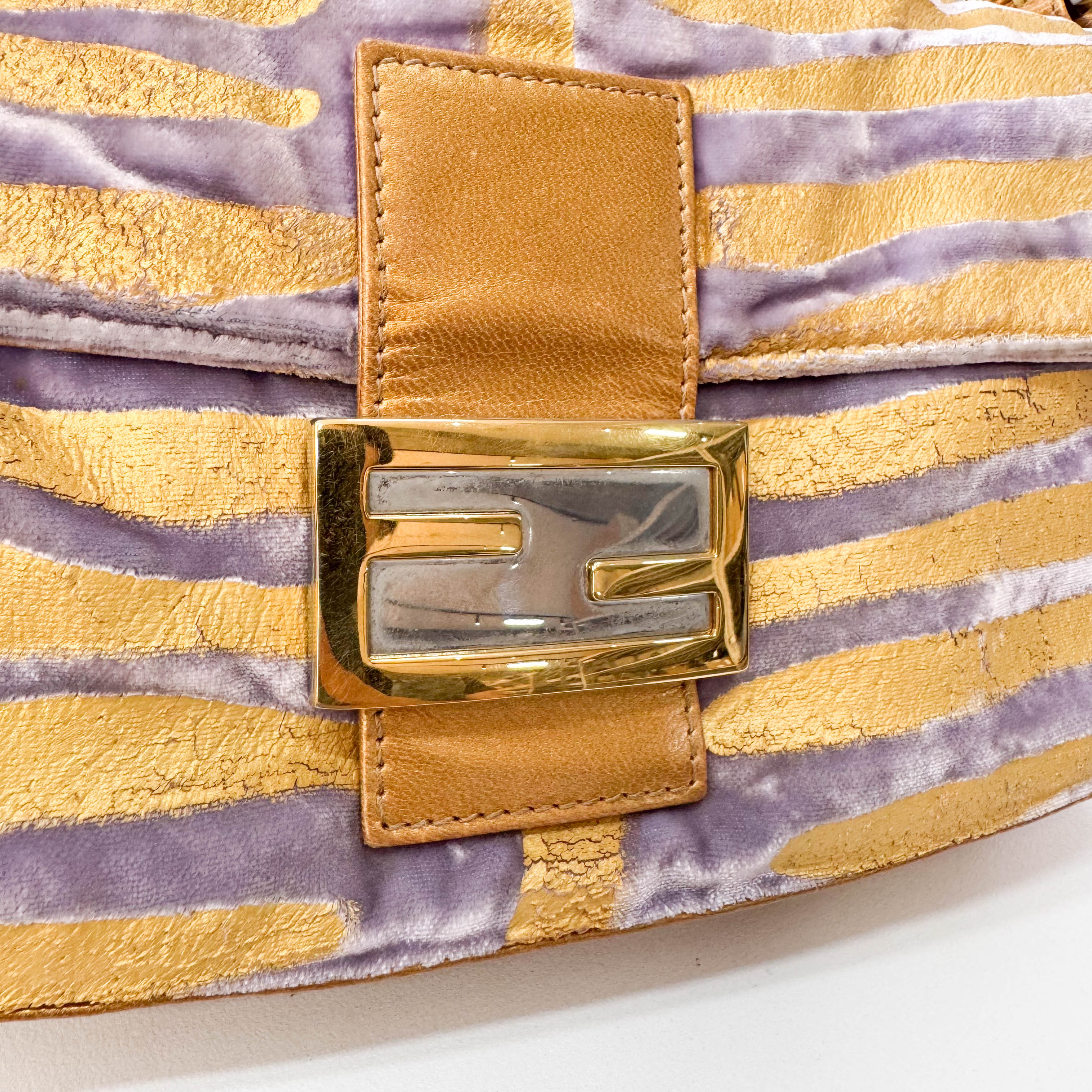 Baguette Gold Zebra Print Velvet Shoulder Bag