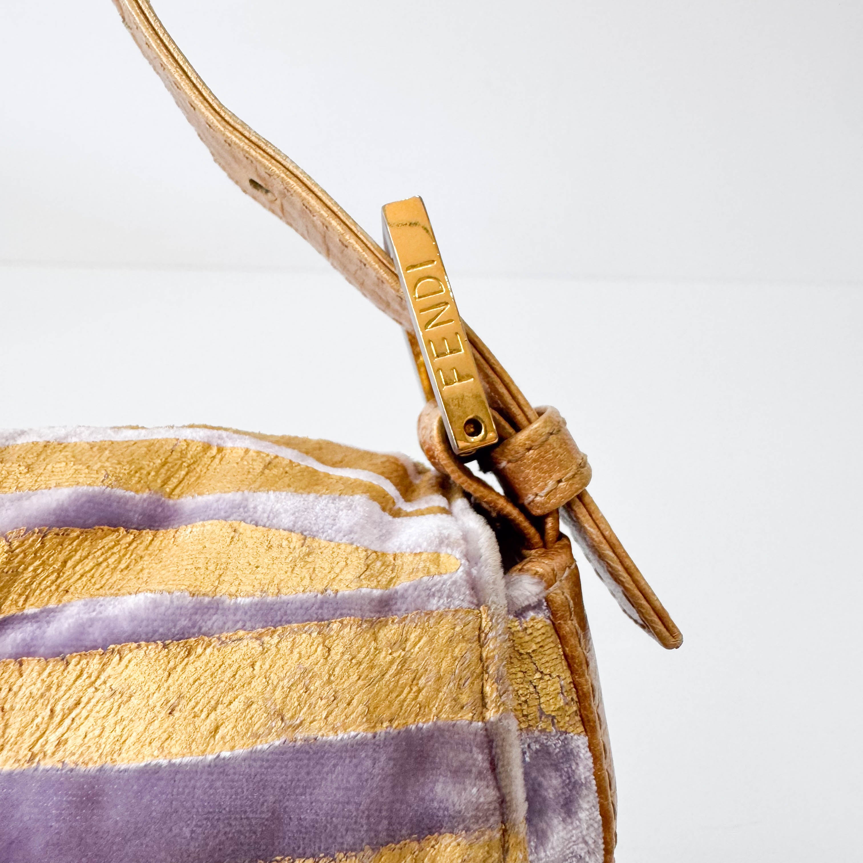 Baguette Gold Zebra Print Velvet Shoulder Bag