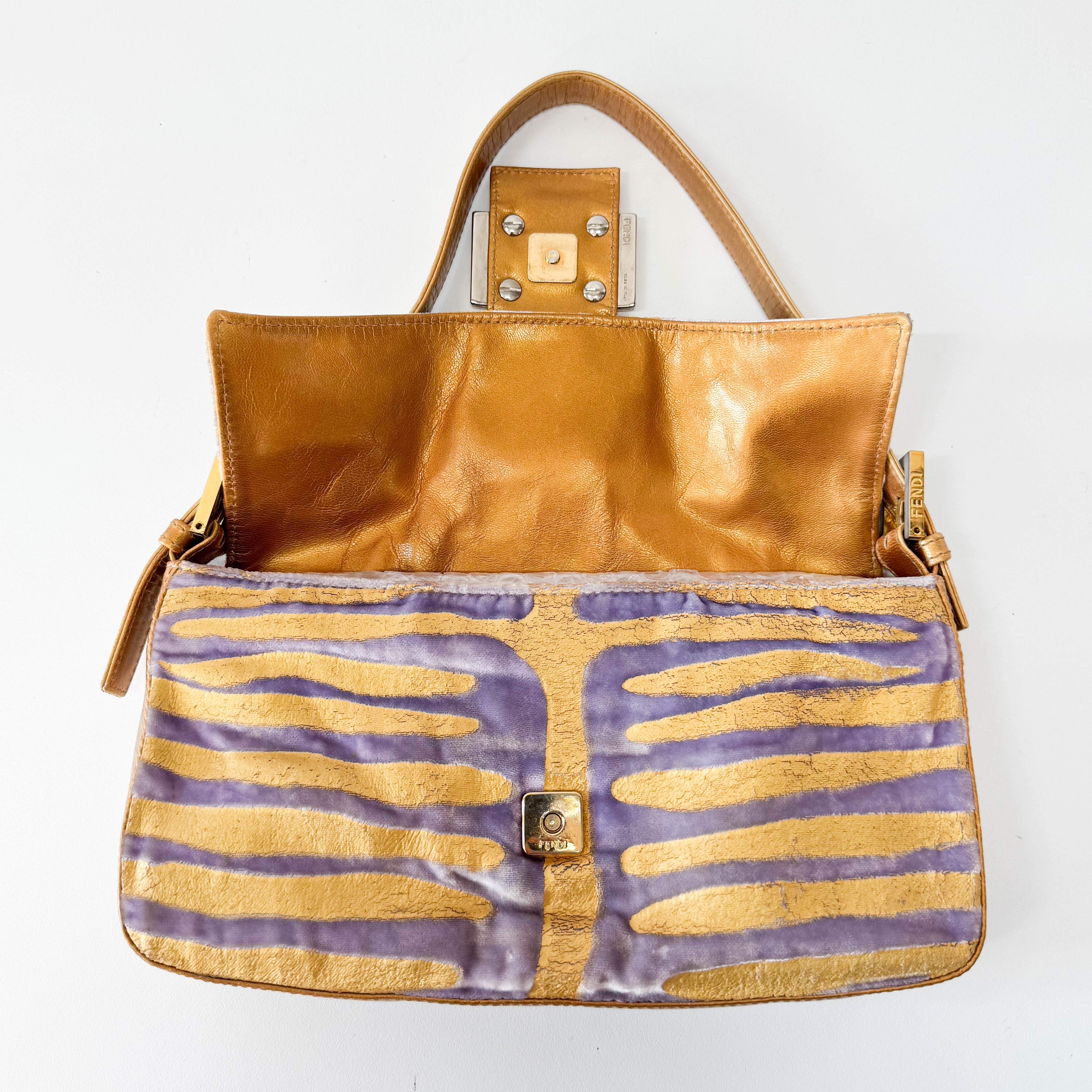 Baguette Gold Zebra Print Velvet Shoulder Bag