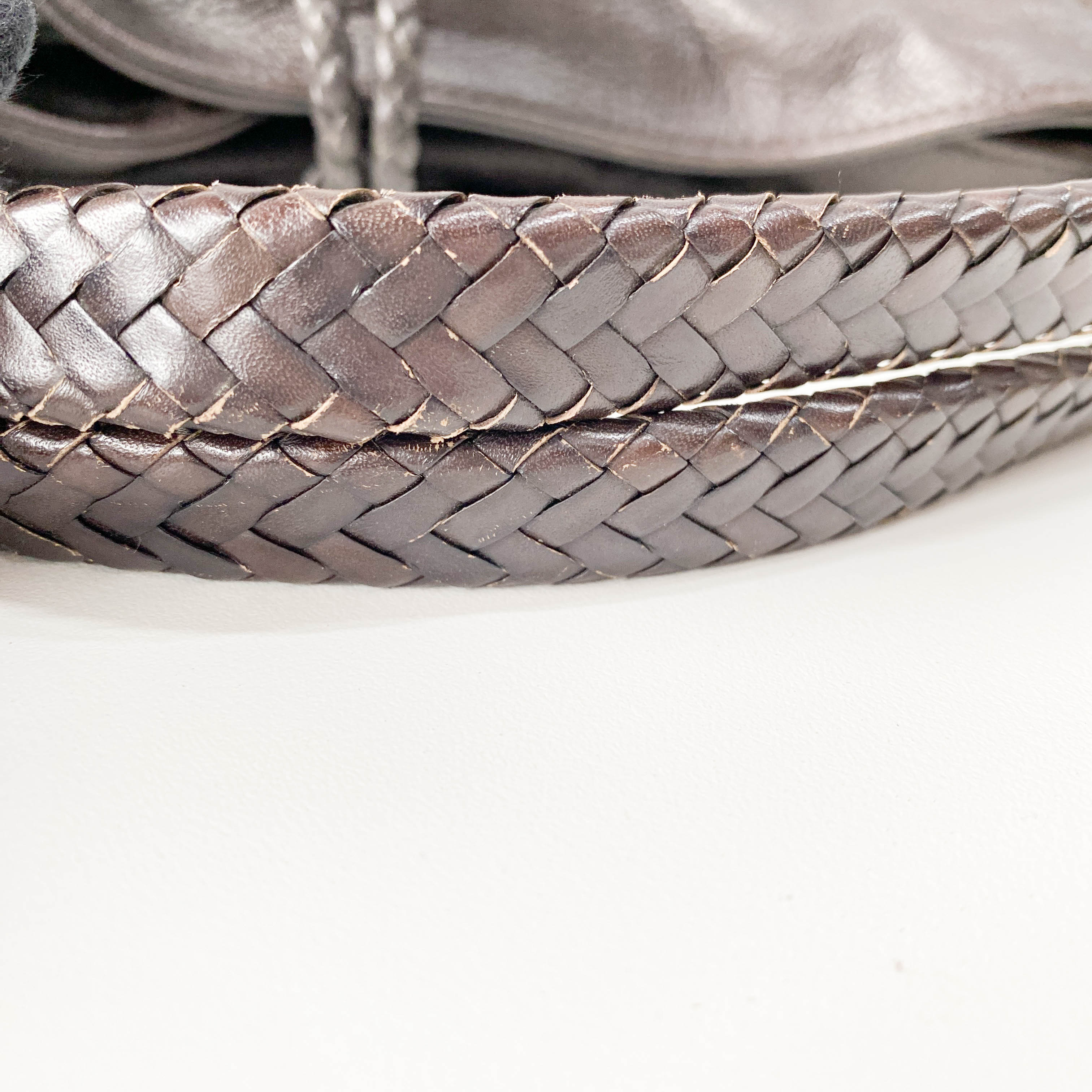 Dark Brown Grained Calfskin Leather Tote Bag