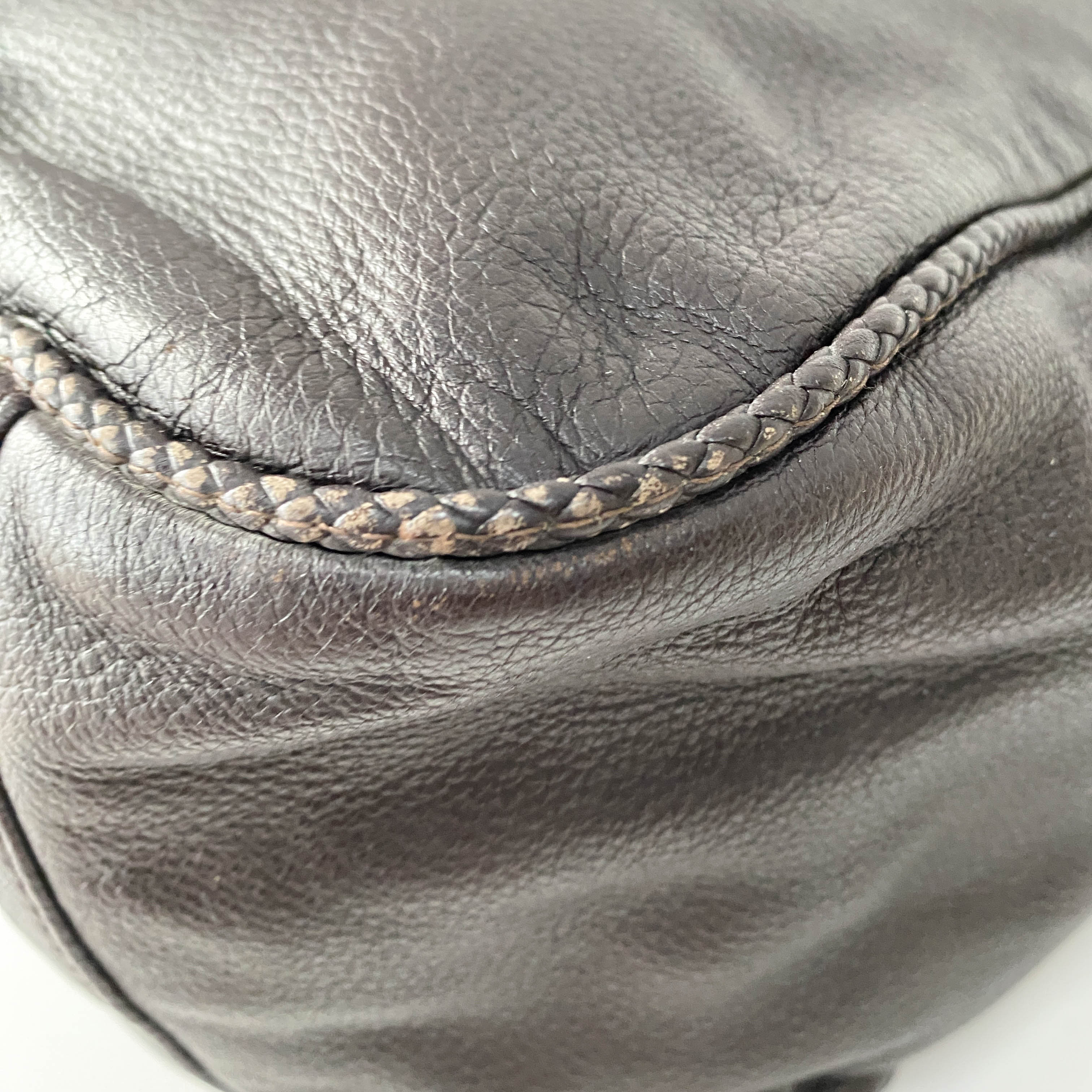 Dark Brown Grained Calfskin Leather Tote Bag