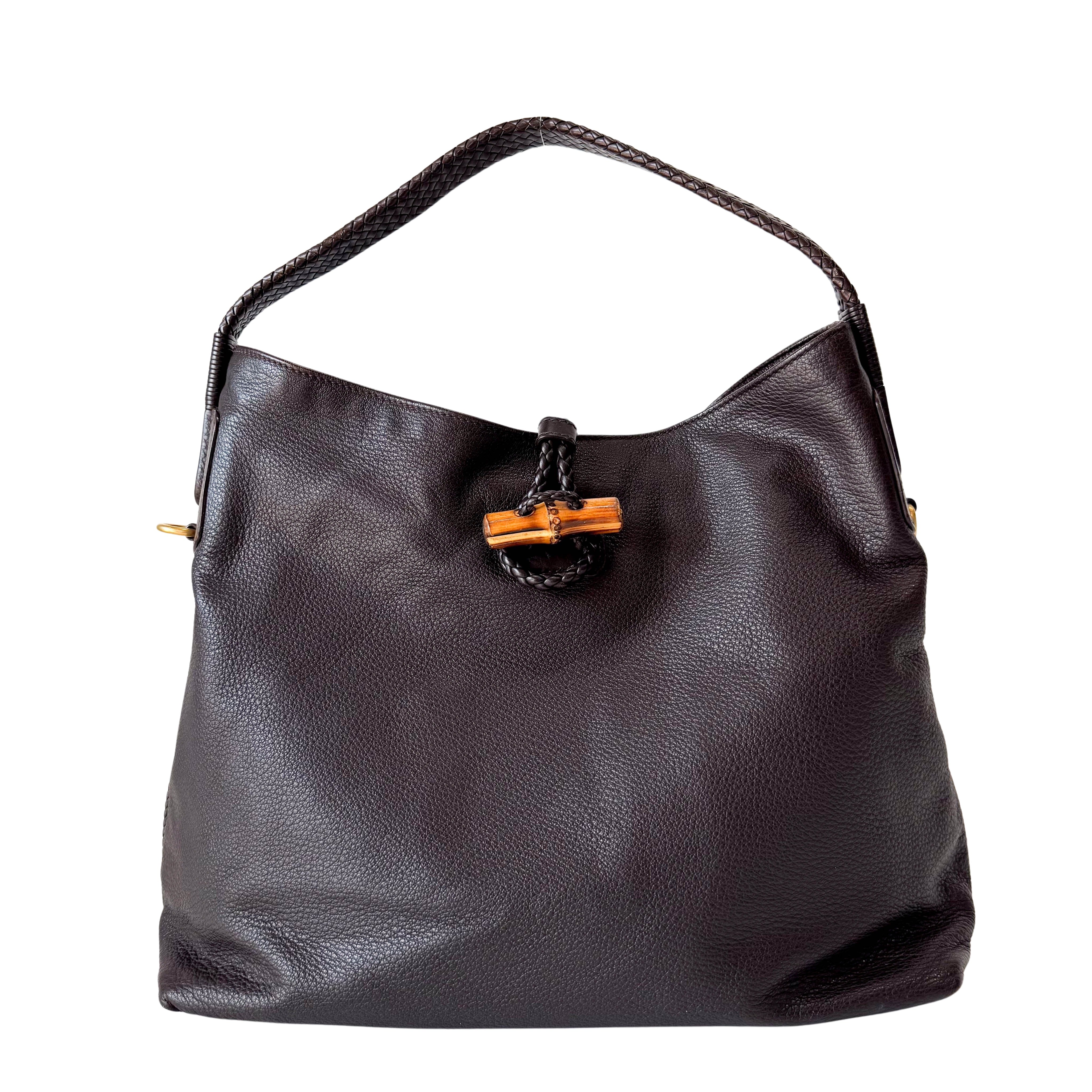 Brown Leather Bamboo Tote Bag